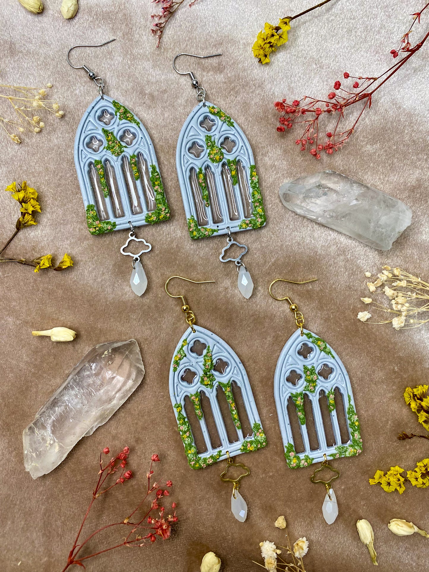 Clear Glass Gothic Window Earrings