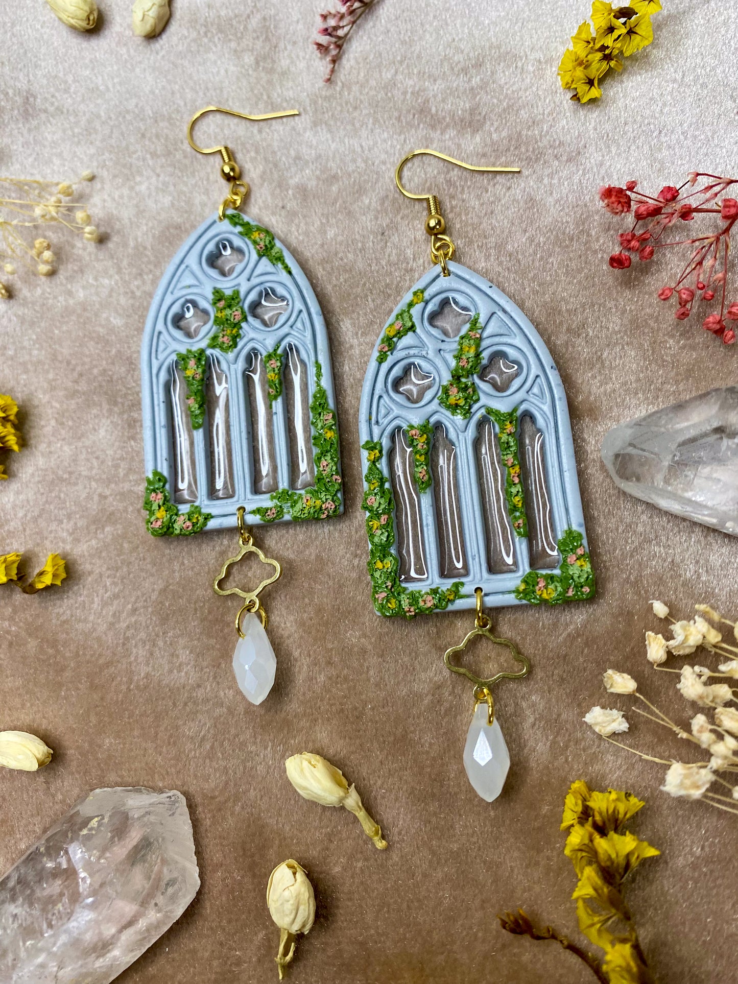 Clear Glass Gothic Window Earrings