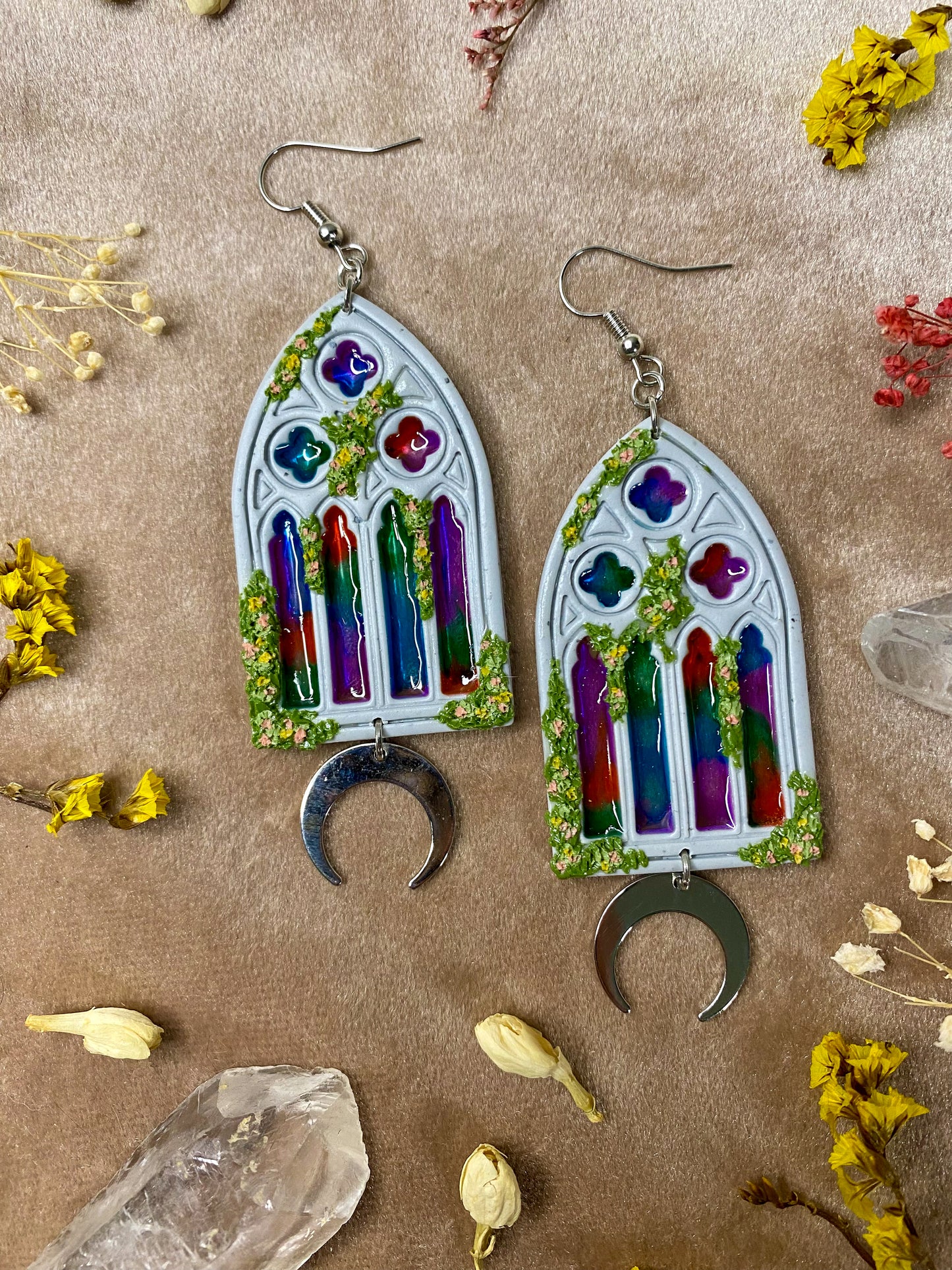 Multicolor Glass Gothic Window Earrings