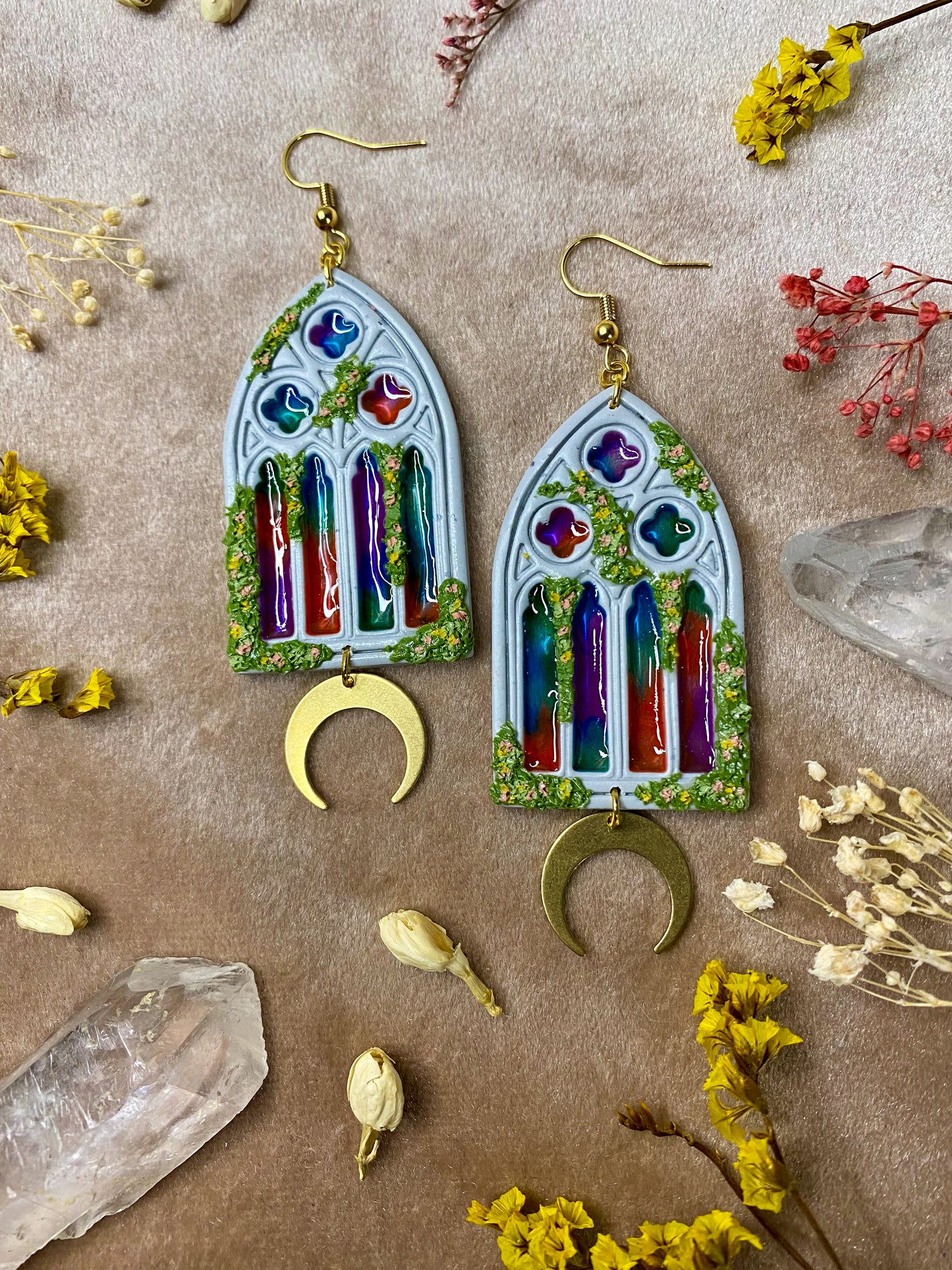 Multicolor Glass Gothic Window Earrings