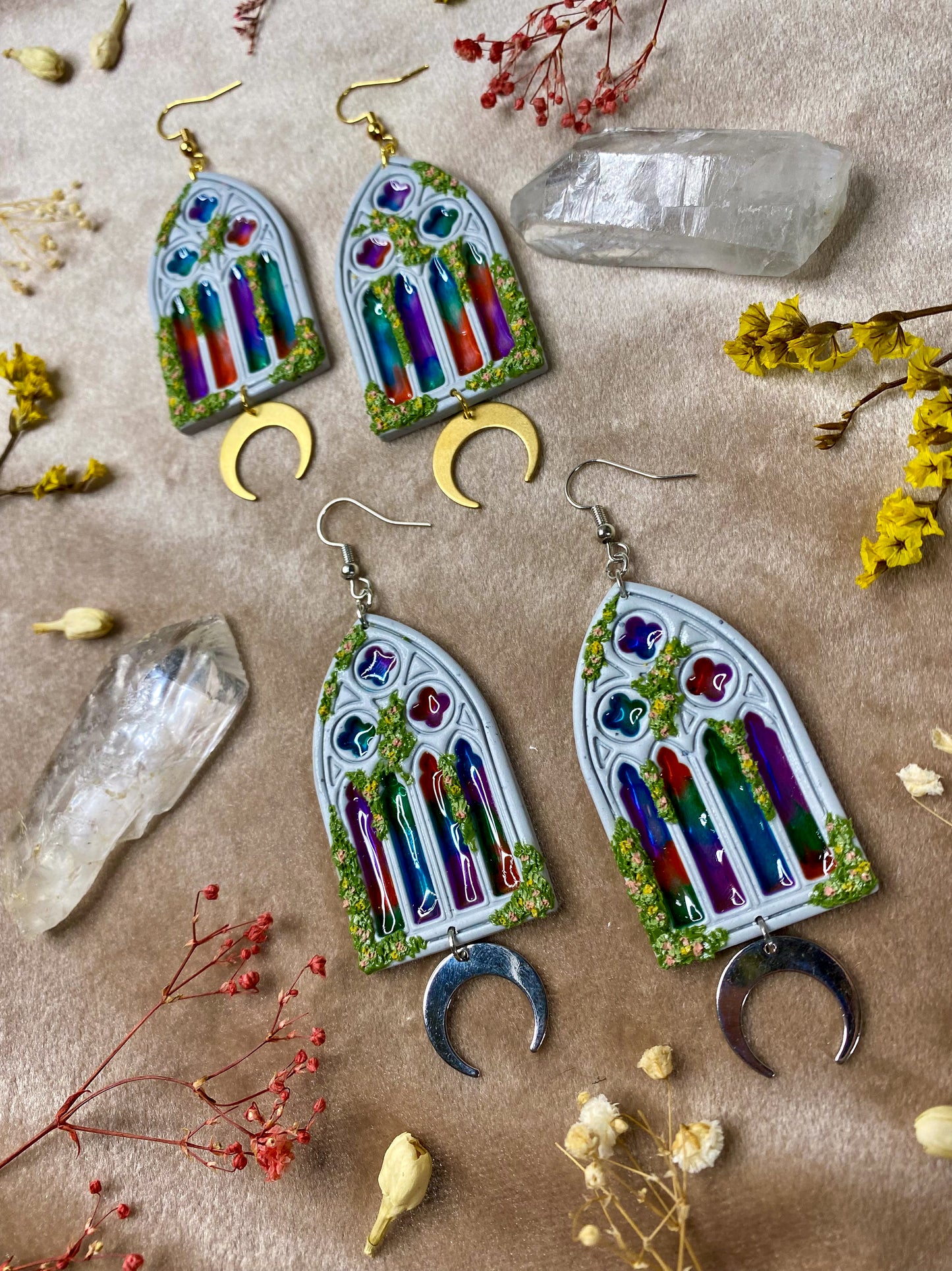 Multicolor Glass Gothic Window Earrings