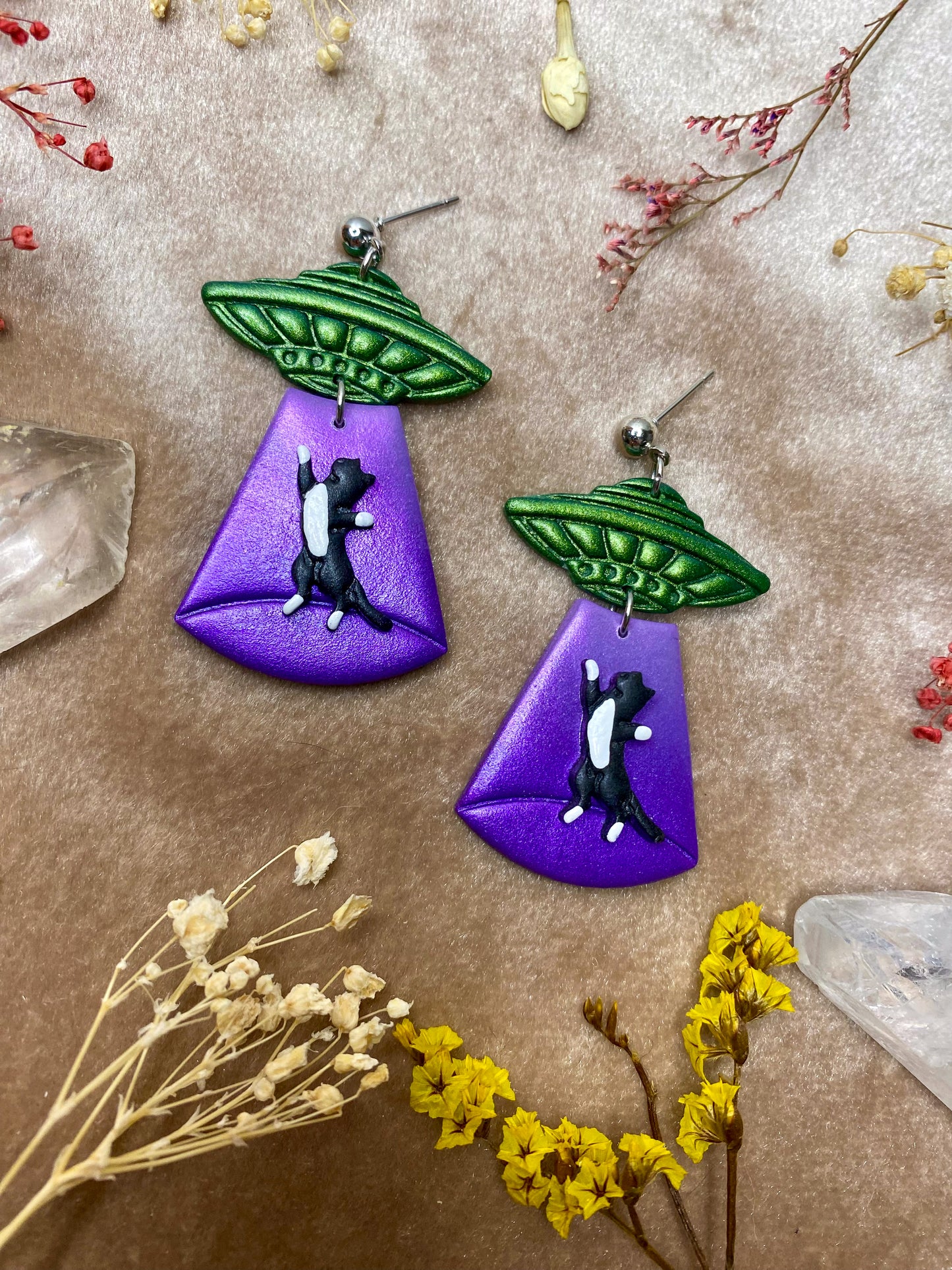 Cat Abduction Earrings (Tuxedo)