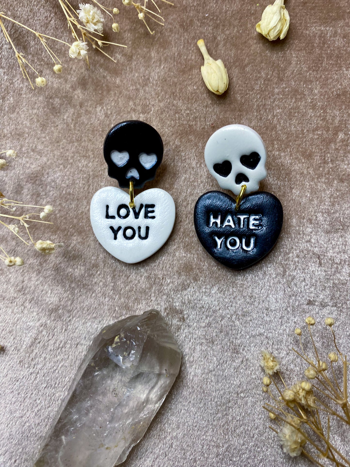 Naughty and Nice Skull and Candy Heart Earrings