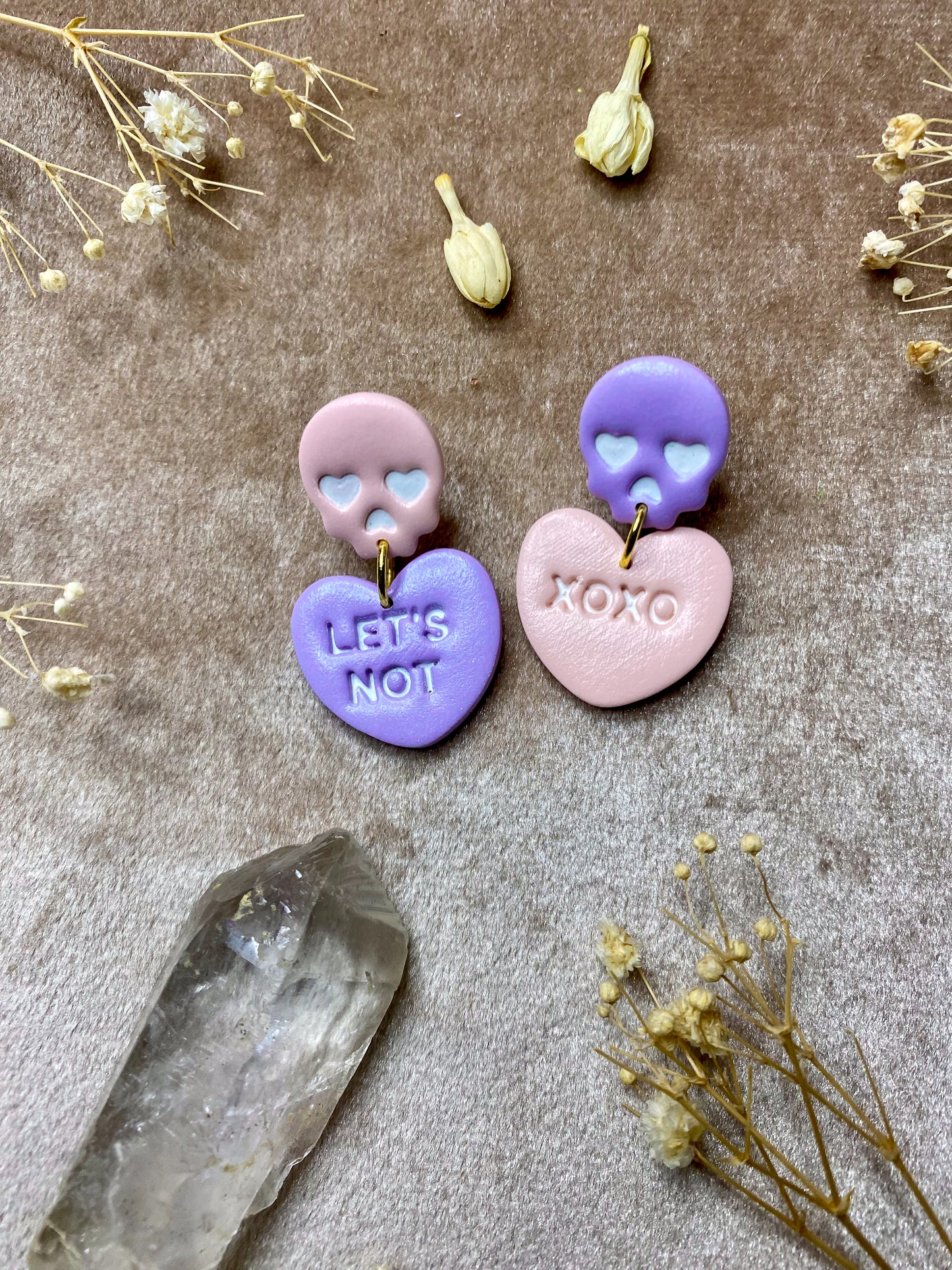 Naughty and Nice Skull and Candy Heart Earrings