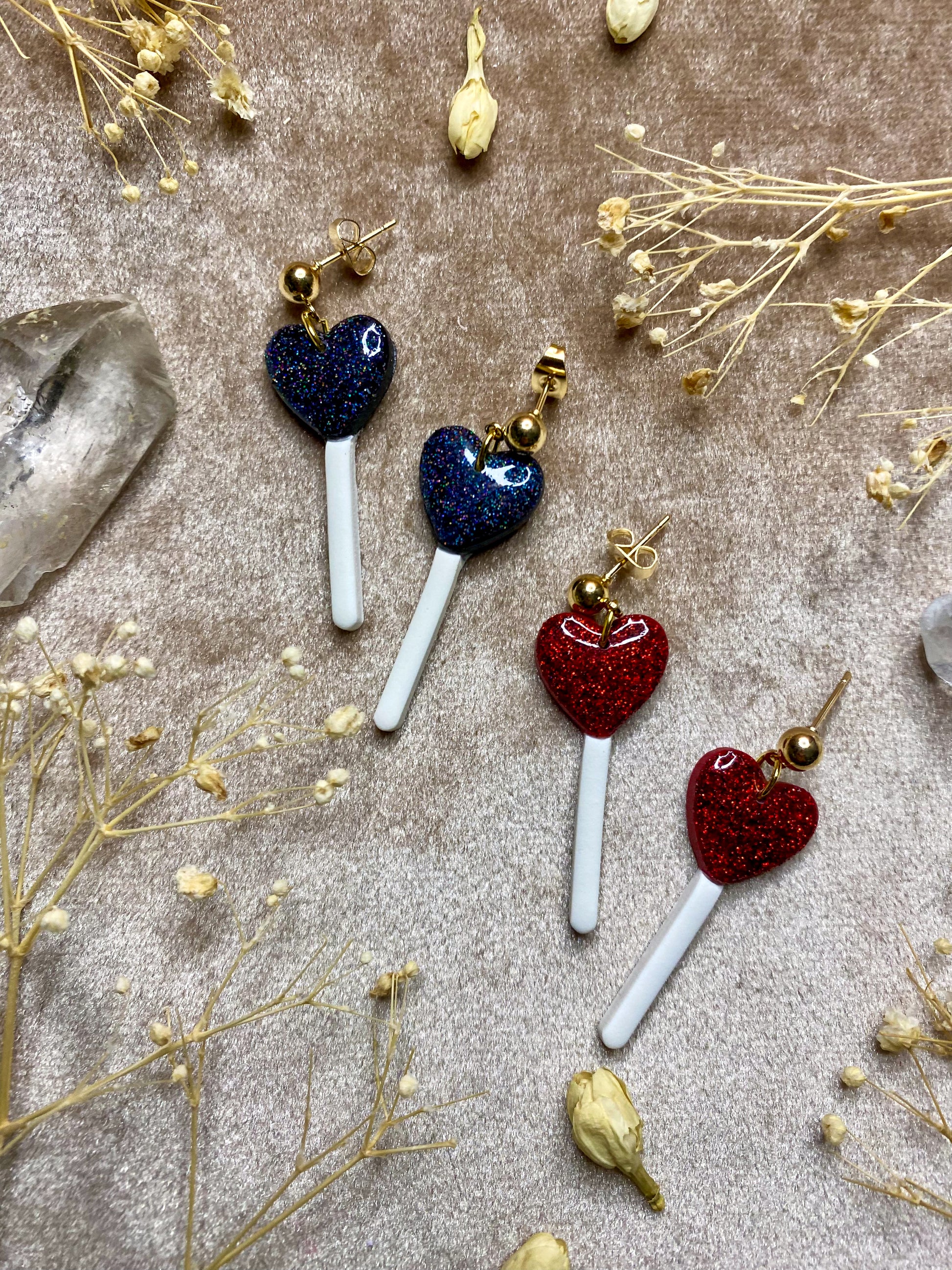 polymer clay and resin valentines day earrings