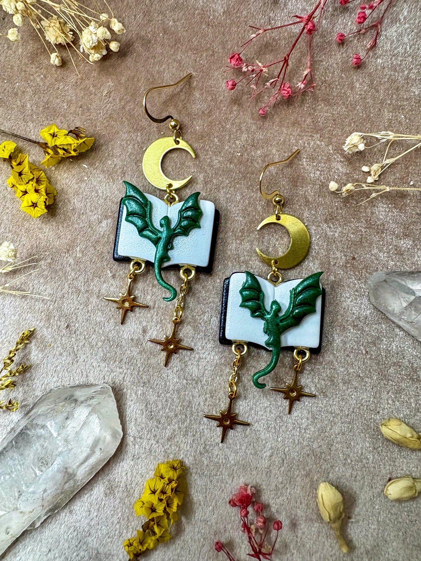 Open Book Dragon Earrings