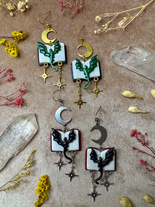 Open Book Dragon Earrings