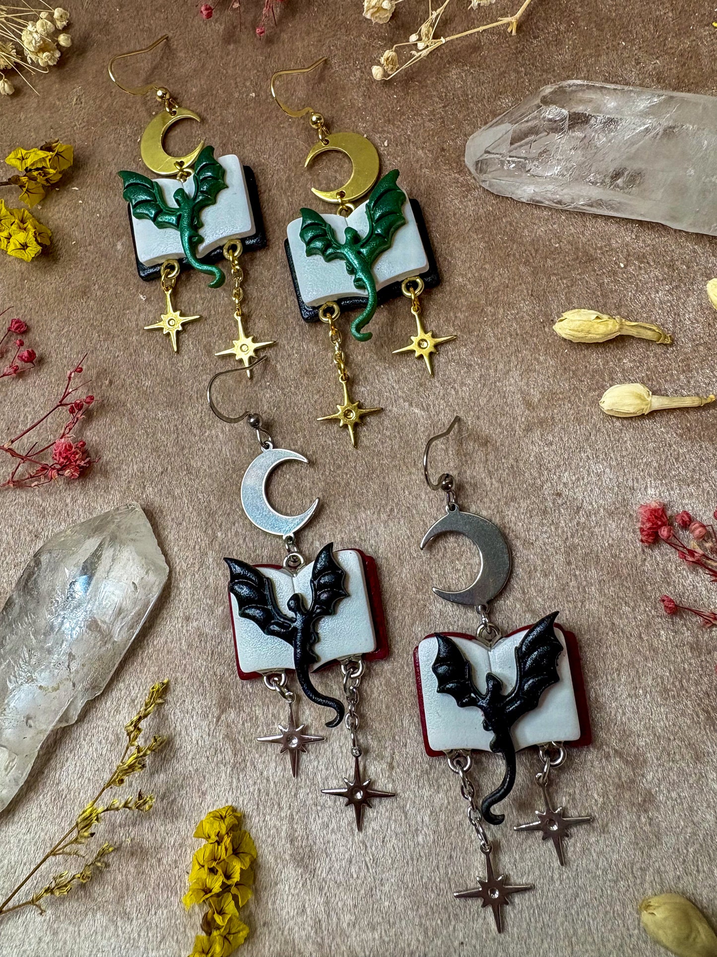 Open Book Dragon Earrings