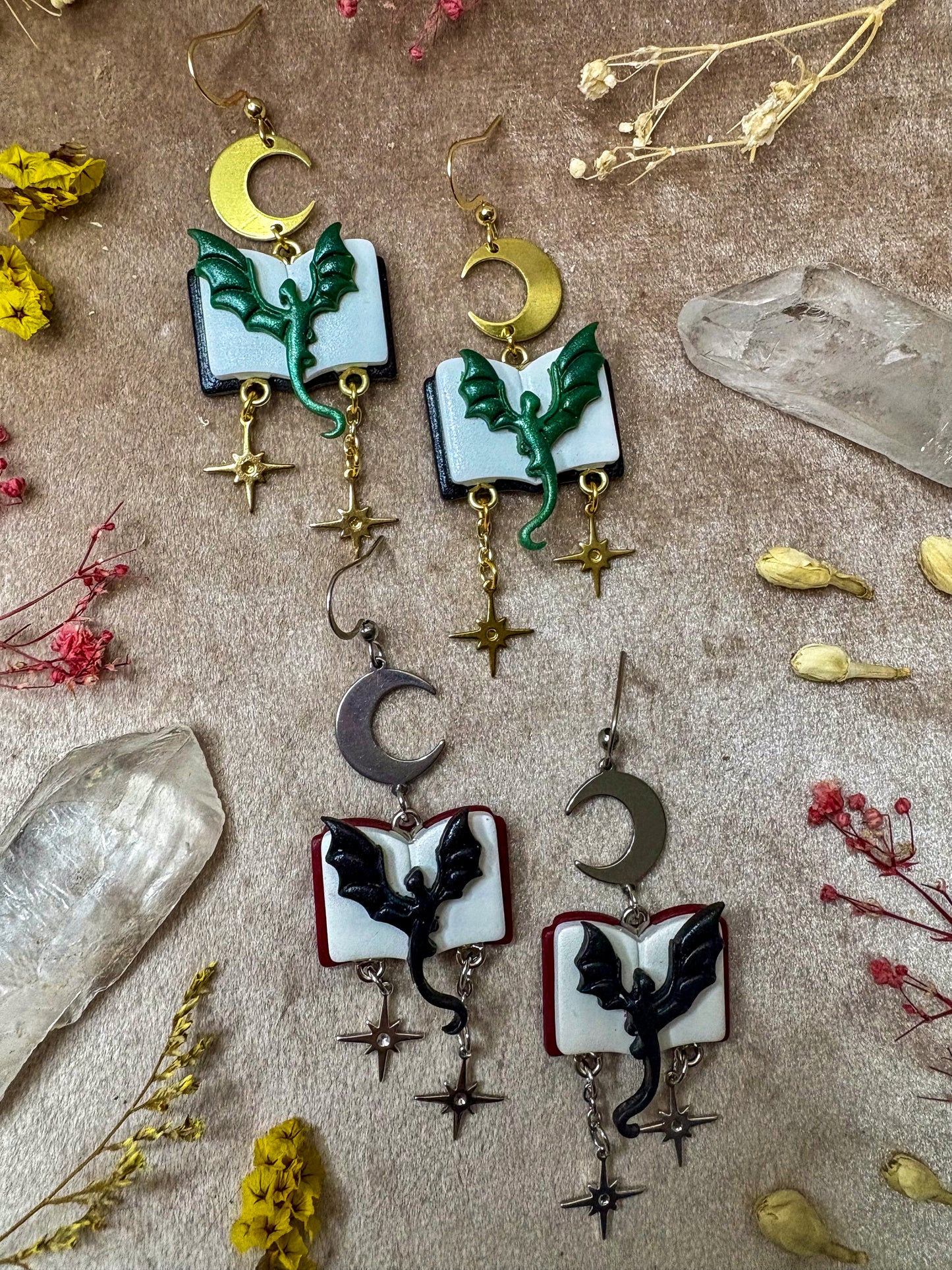 Open Book Dragon Earrings