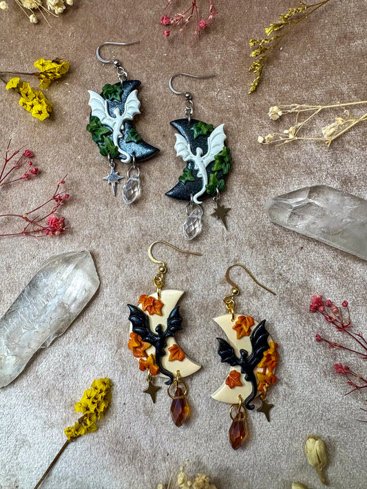 Night and Day Moon Dragon Earrings