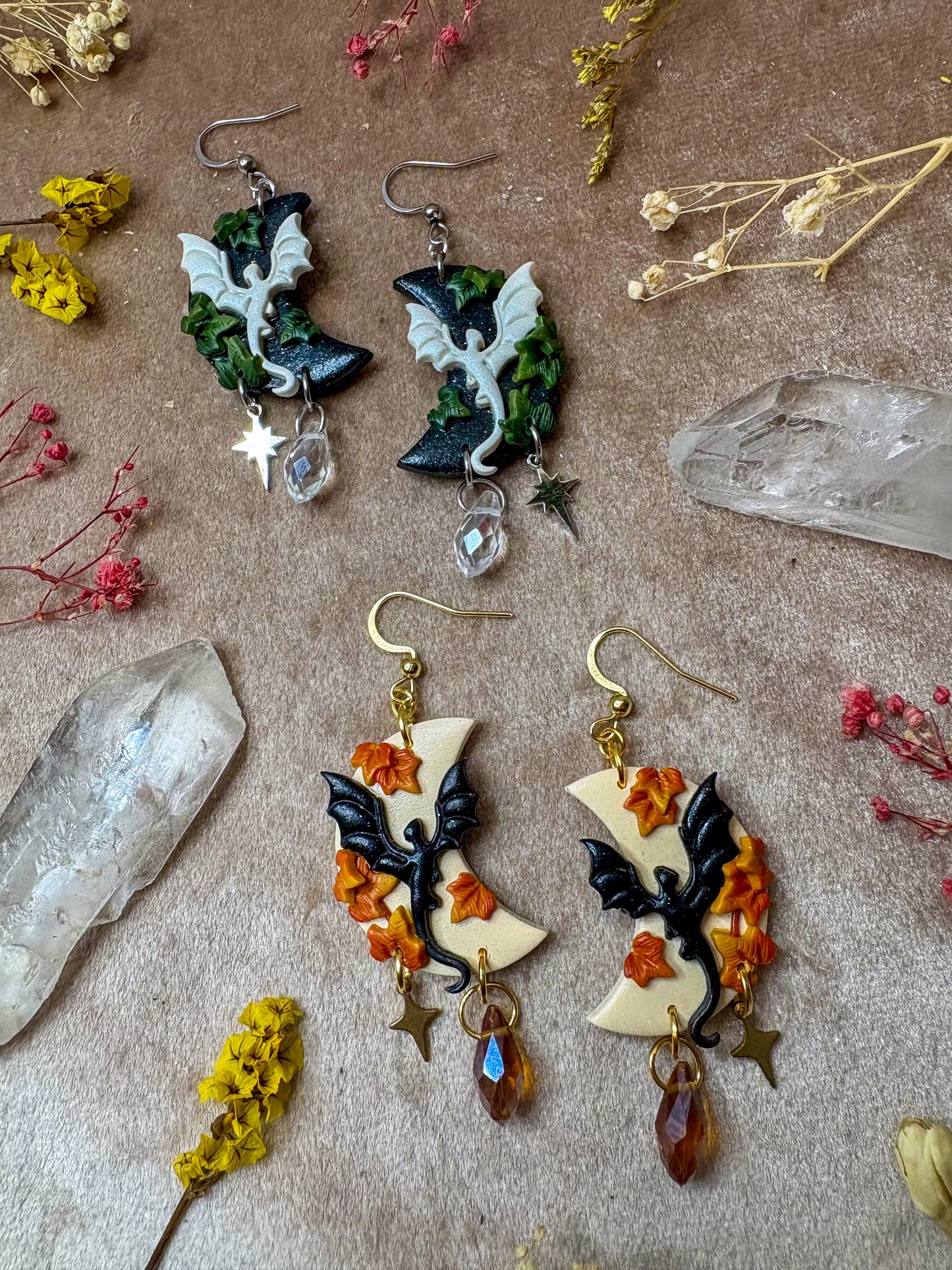 Night and Day Moon Dragon Earrings