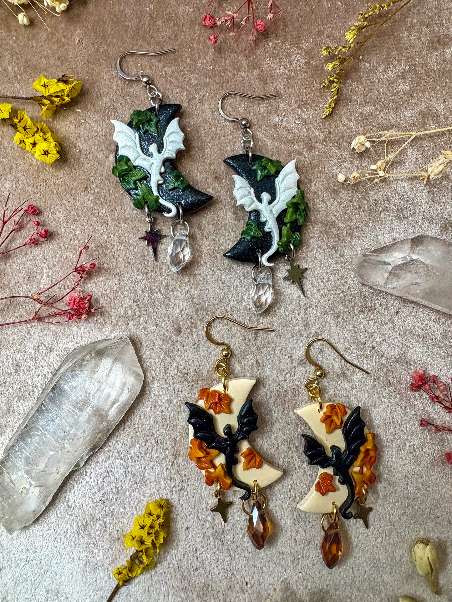 Night and Day Moon Dragon Earrings