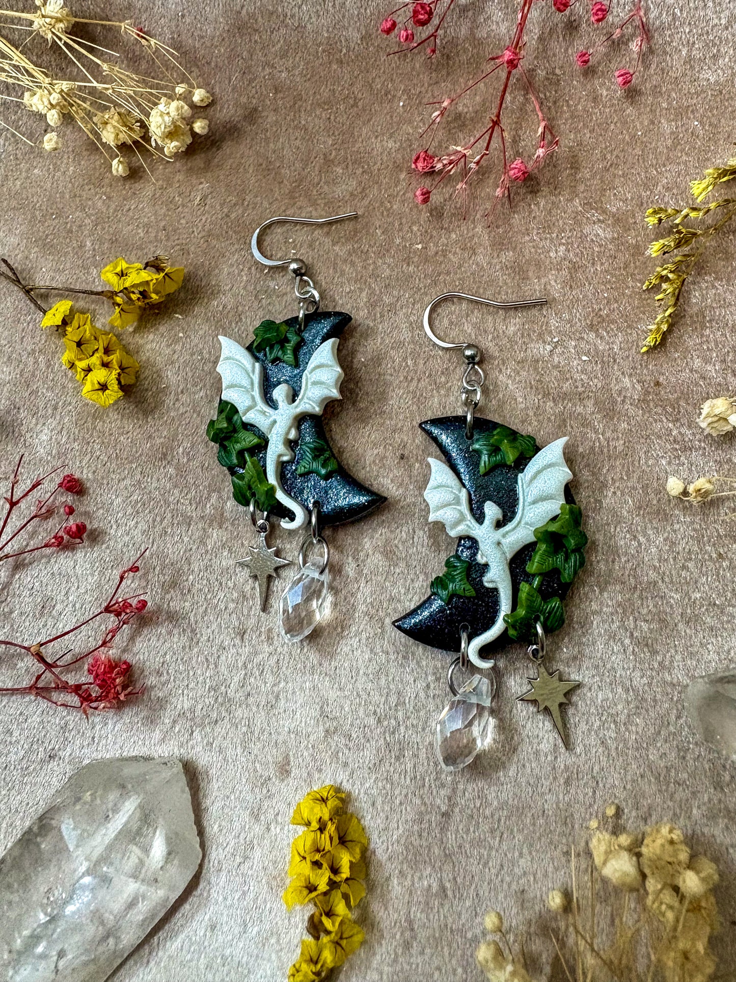 Night and Day Moon Dragon Earrings