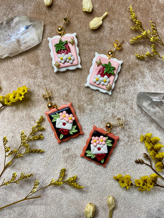 polymer clay and resin valentines day earrings