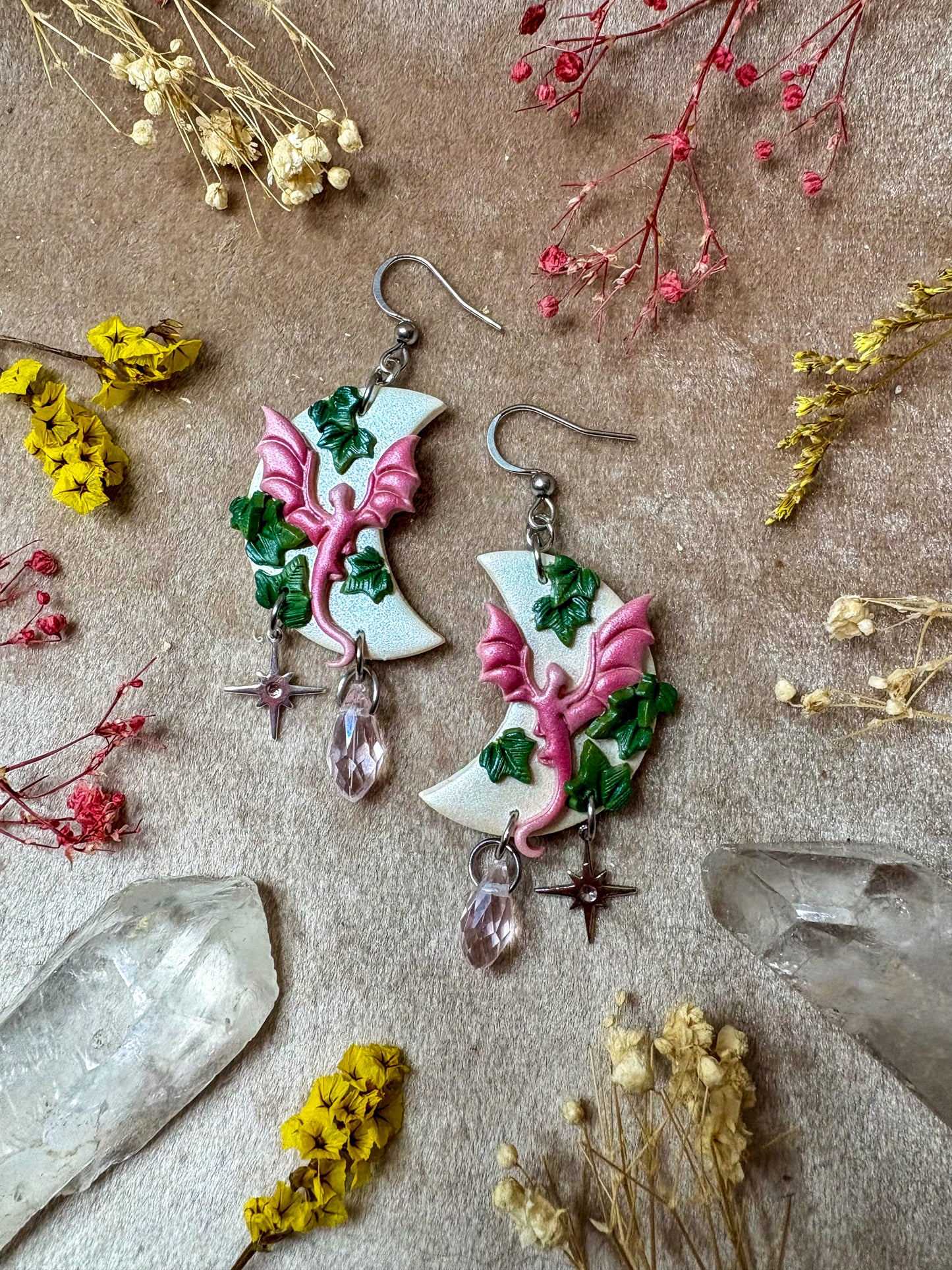 Cherry Blossom Moon Dragon Earrings