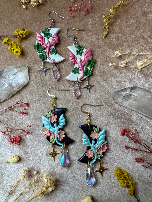 Cherry Blossom Moon Dragon Earrings