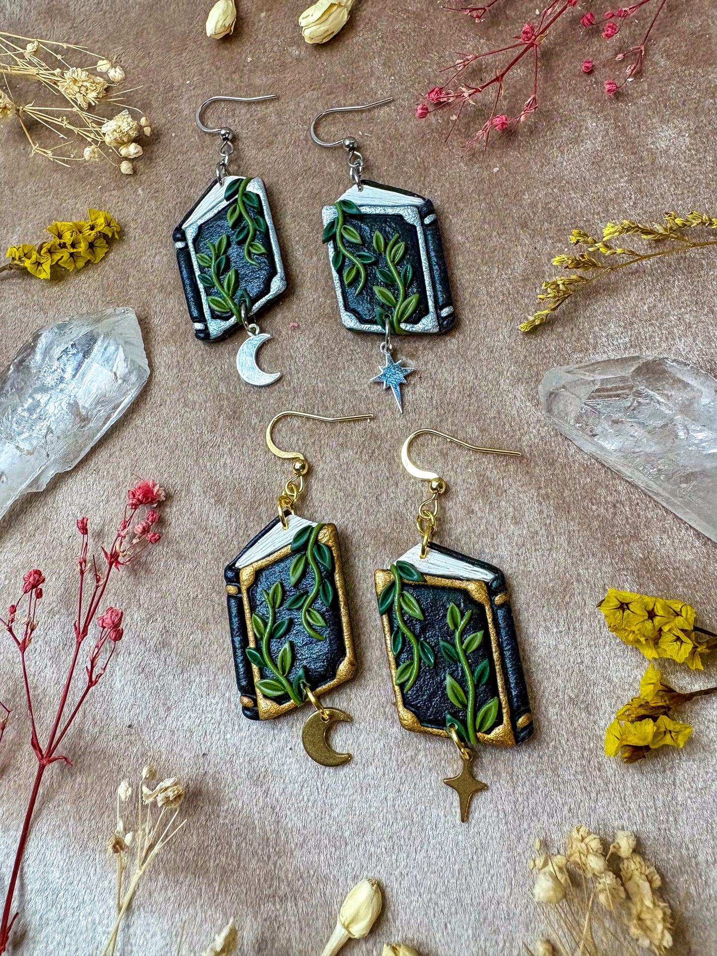 Open Leafy Spellbook Earrings