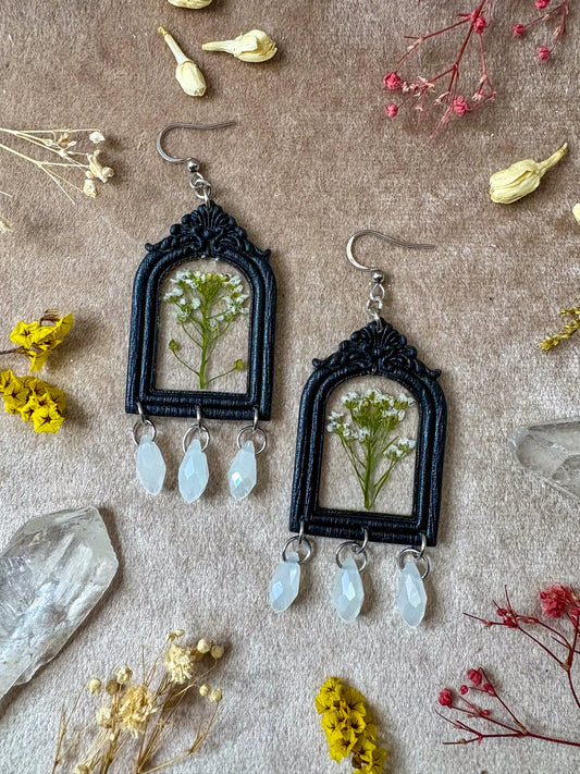 Black Wildflower Arch Frame Earrings