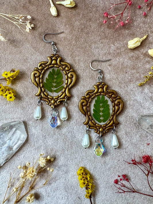 Baroque Gold Fern Frame Earrings