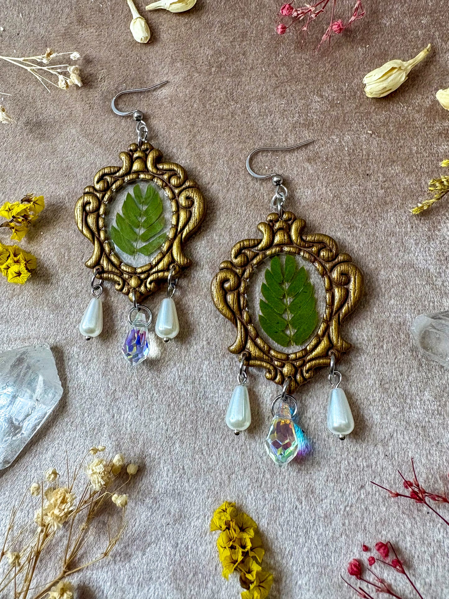 Baroque Gold Fern Frame Earrings