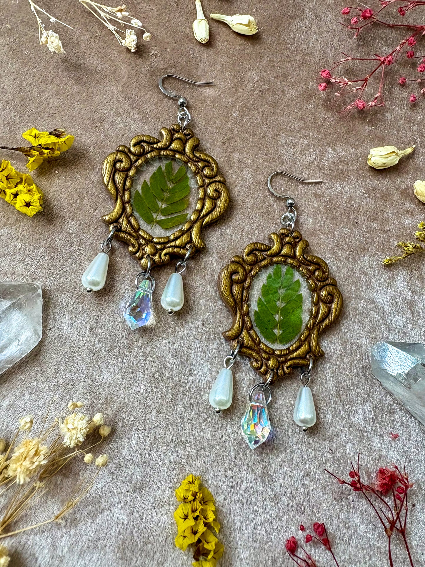 Baroque Gold Fern Frame Earrings