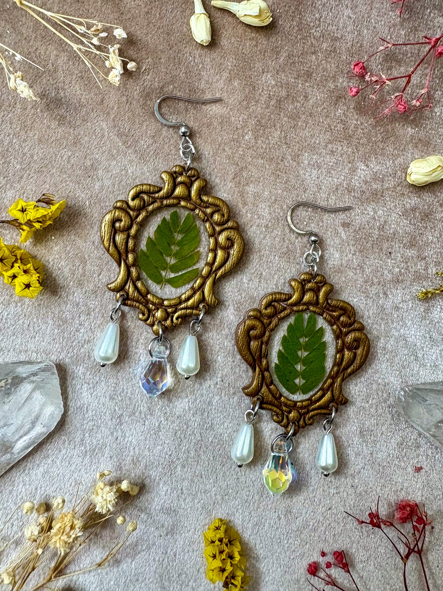 Baroque Gold Fern Frame Earrings