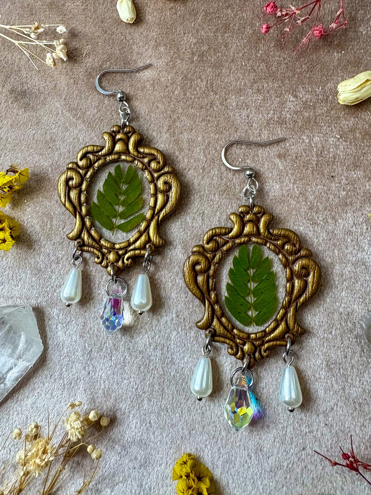 Baroque Gold Fern Frame Earrings