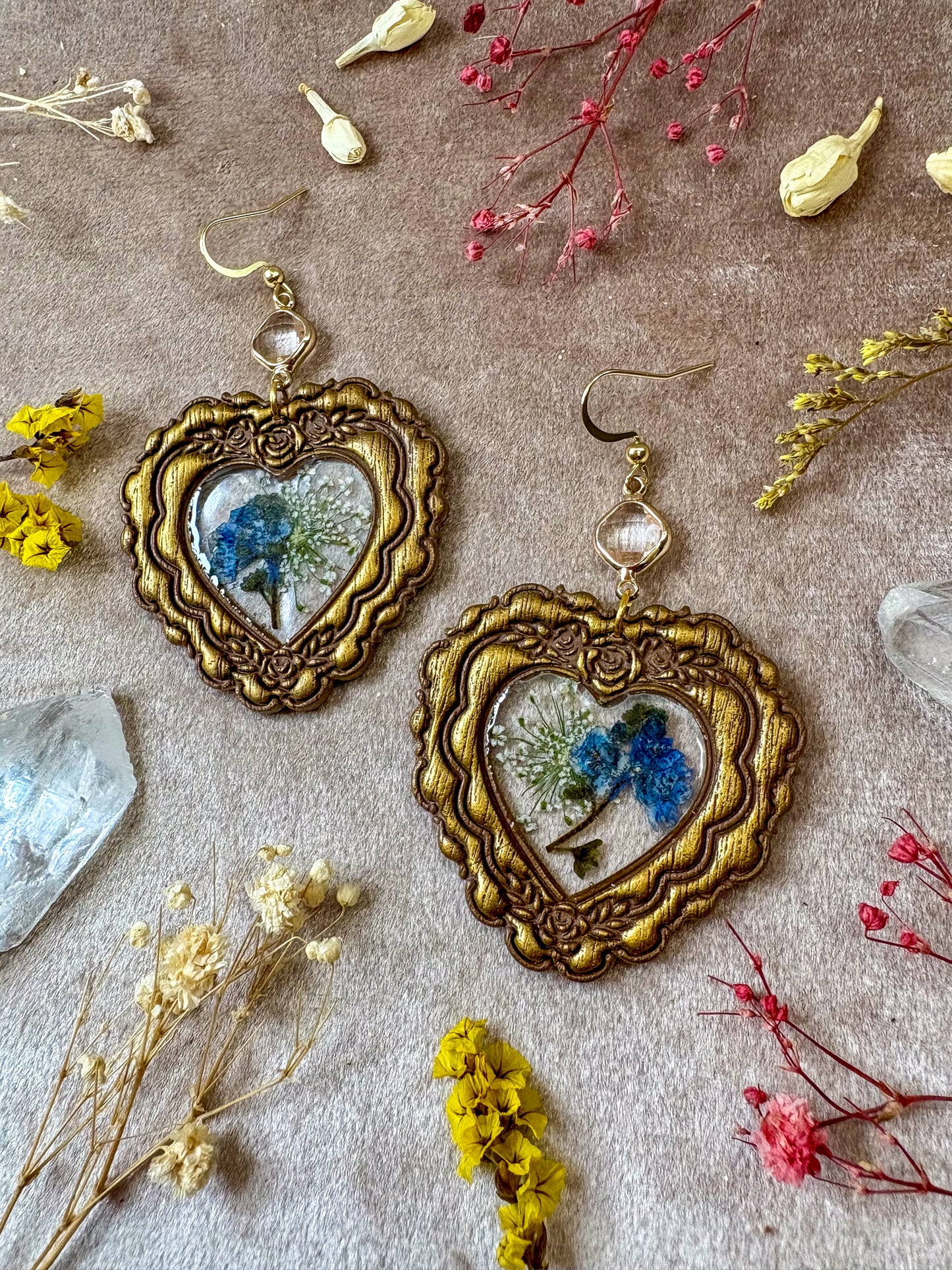 Golden Vintage Heart Frame Earrings