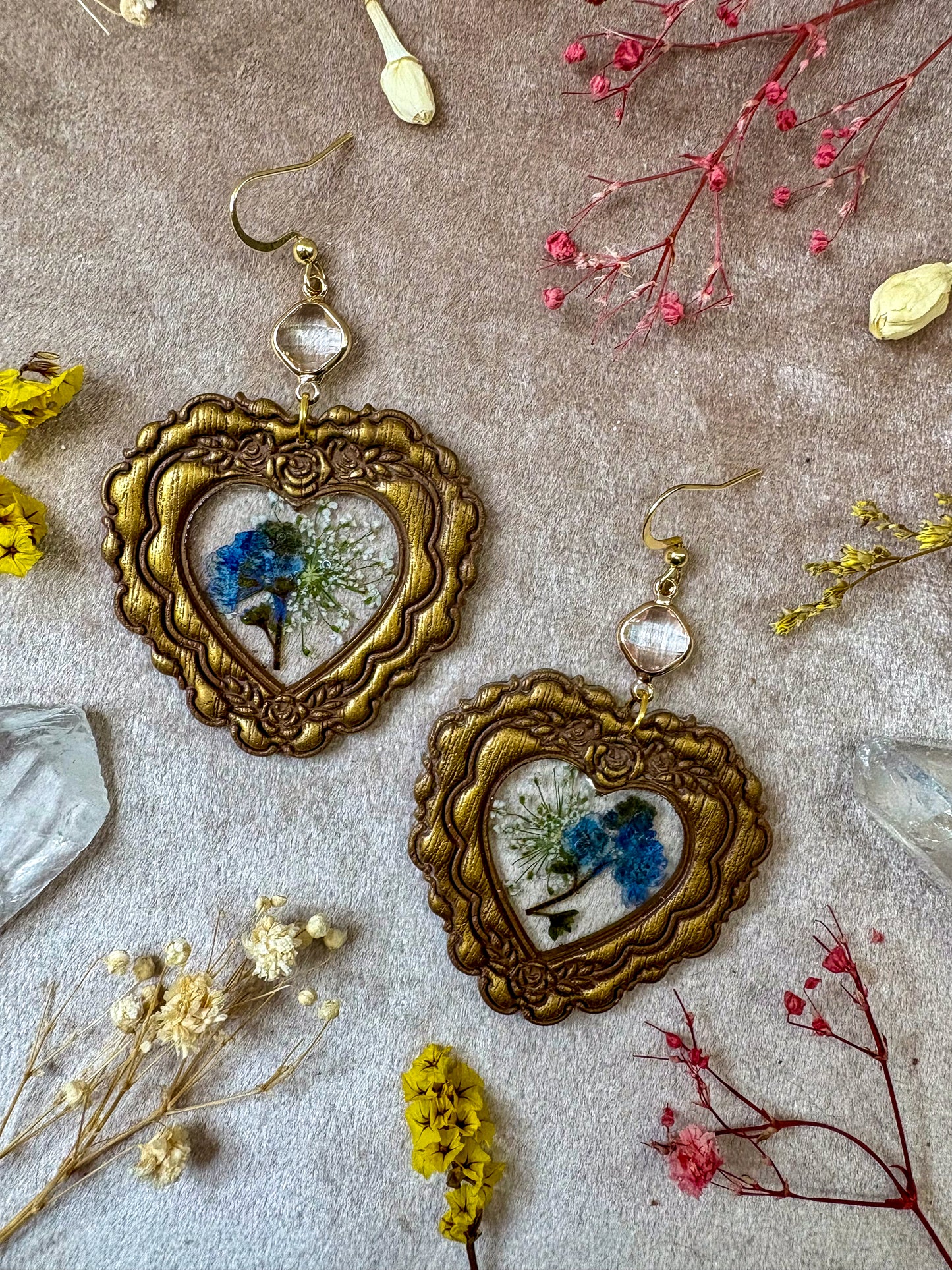 Golden Vintage Heart Frame Earrings