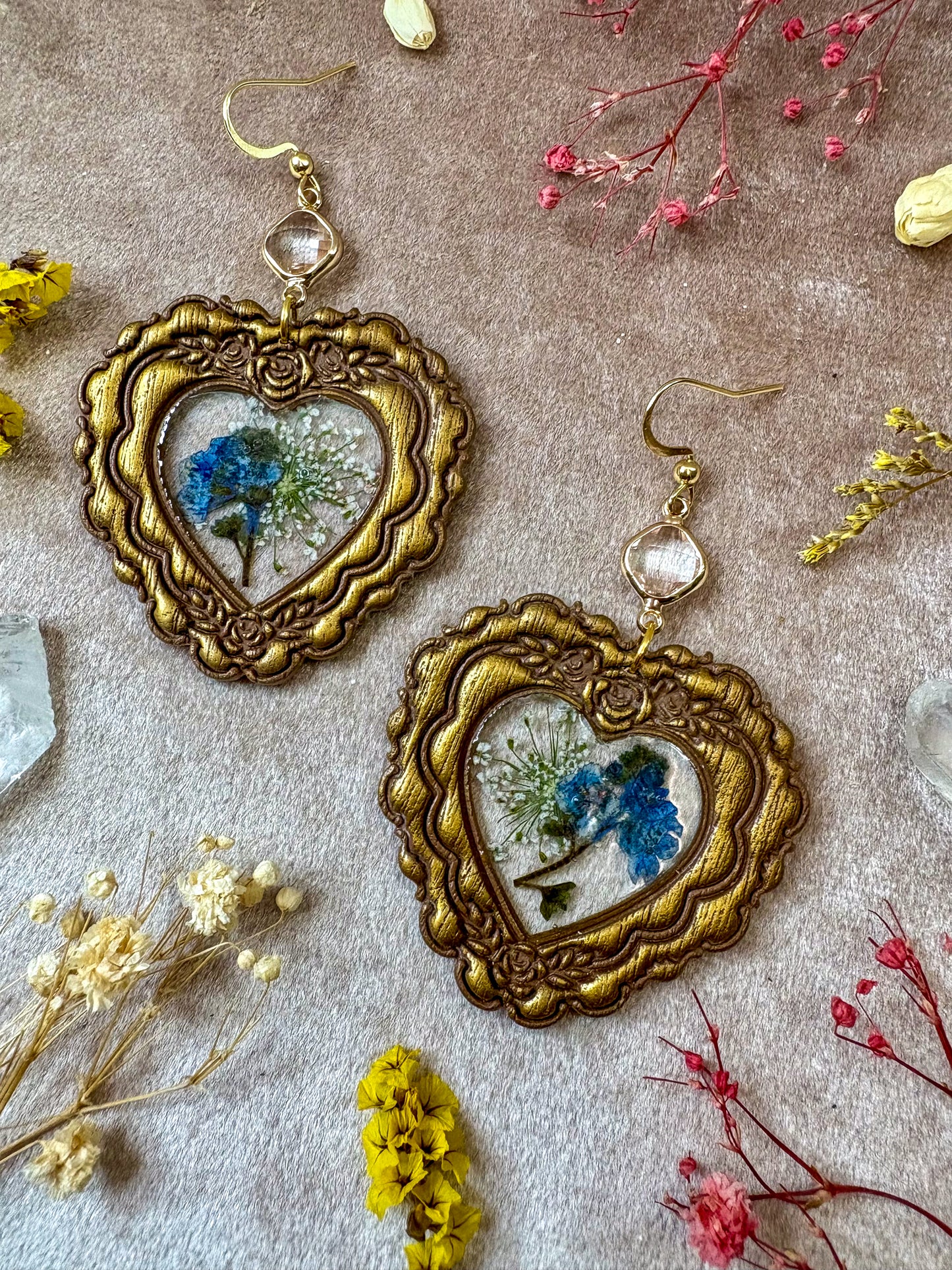 Golden Vintage Heart Frame Earrings