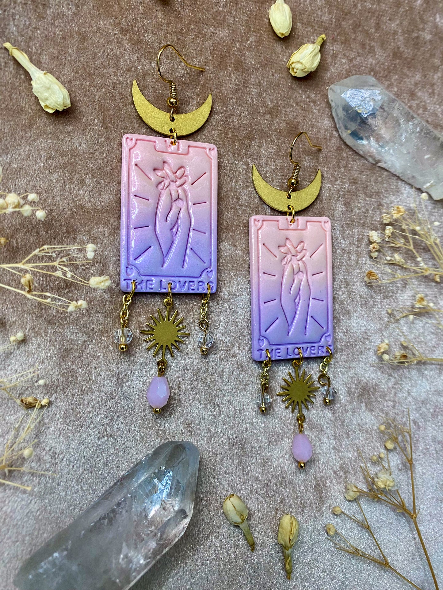 Pink and Purple Ombre Lovers Tarot Card Earrings