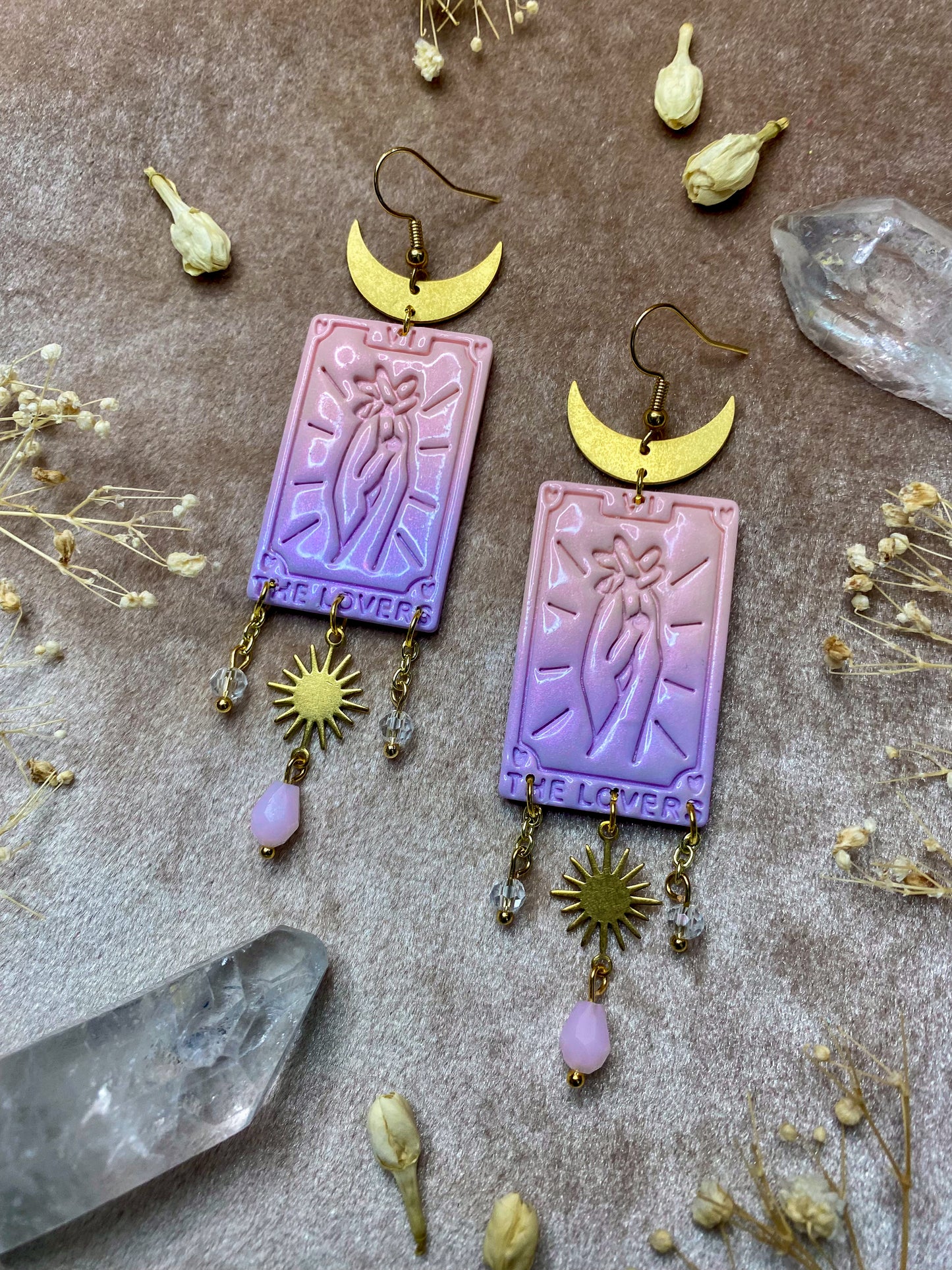 Pink and Purple Ombre Lovers Tarot Card Earrings