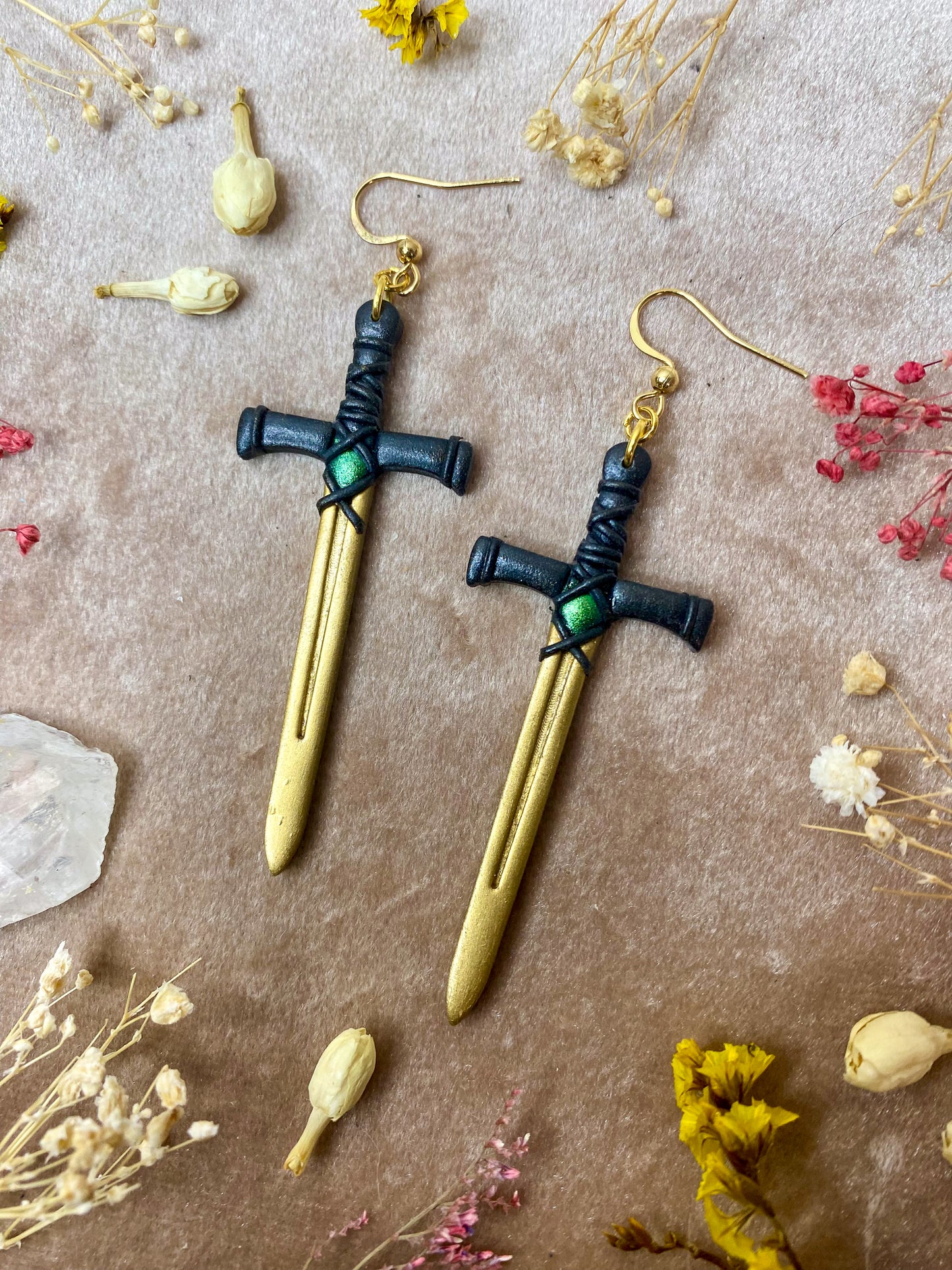 Gold Long Sword Earrings