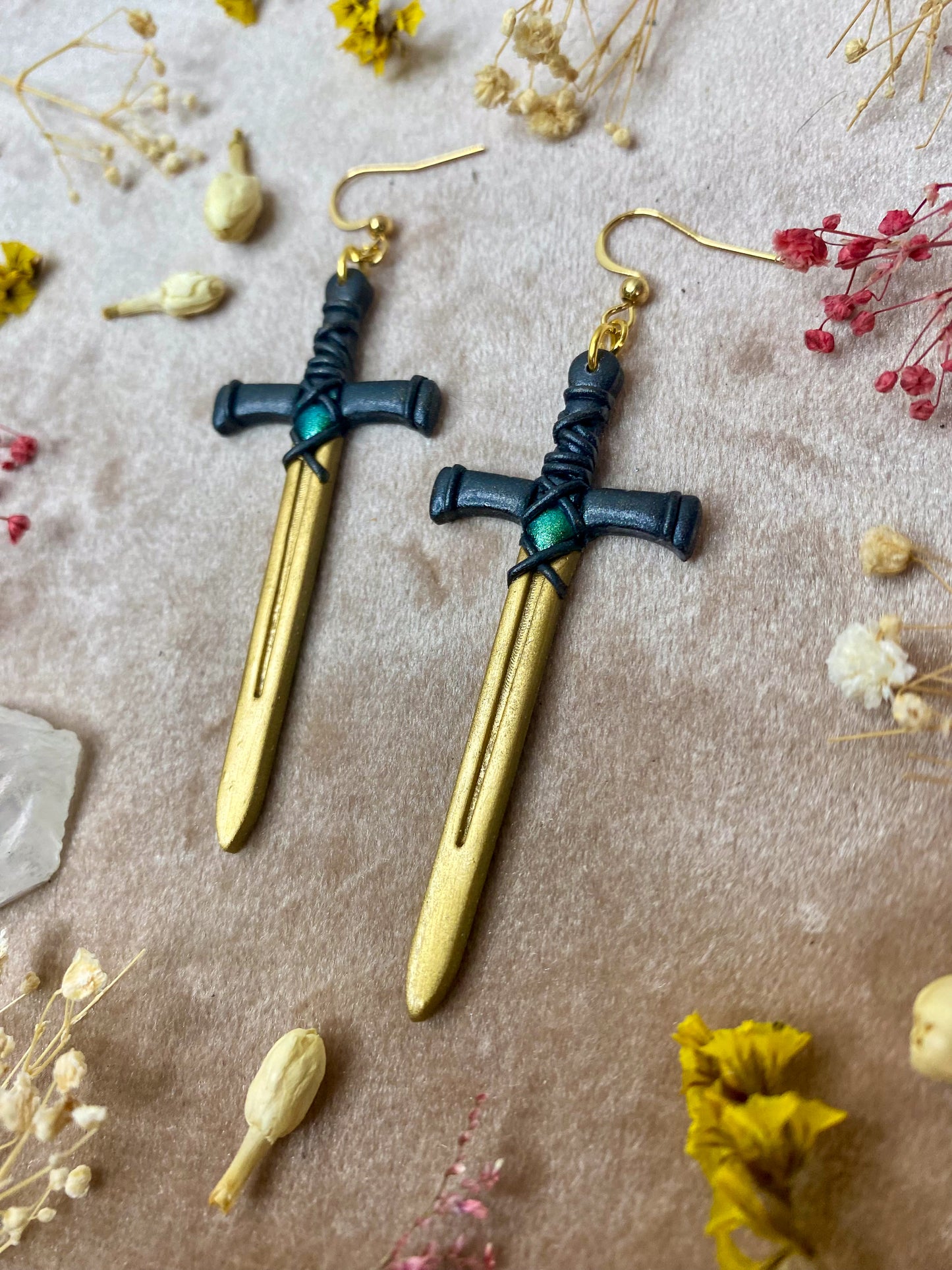 Gold Long Sword Earrings