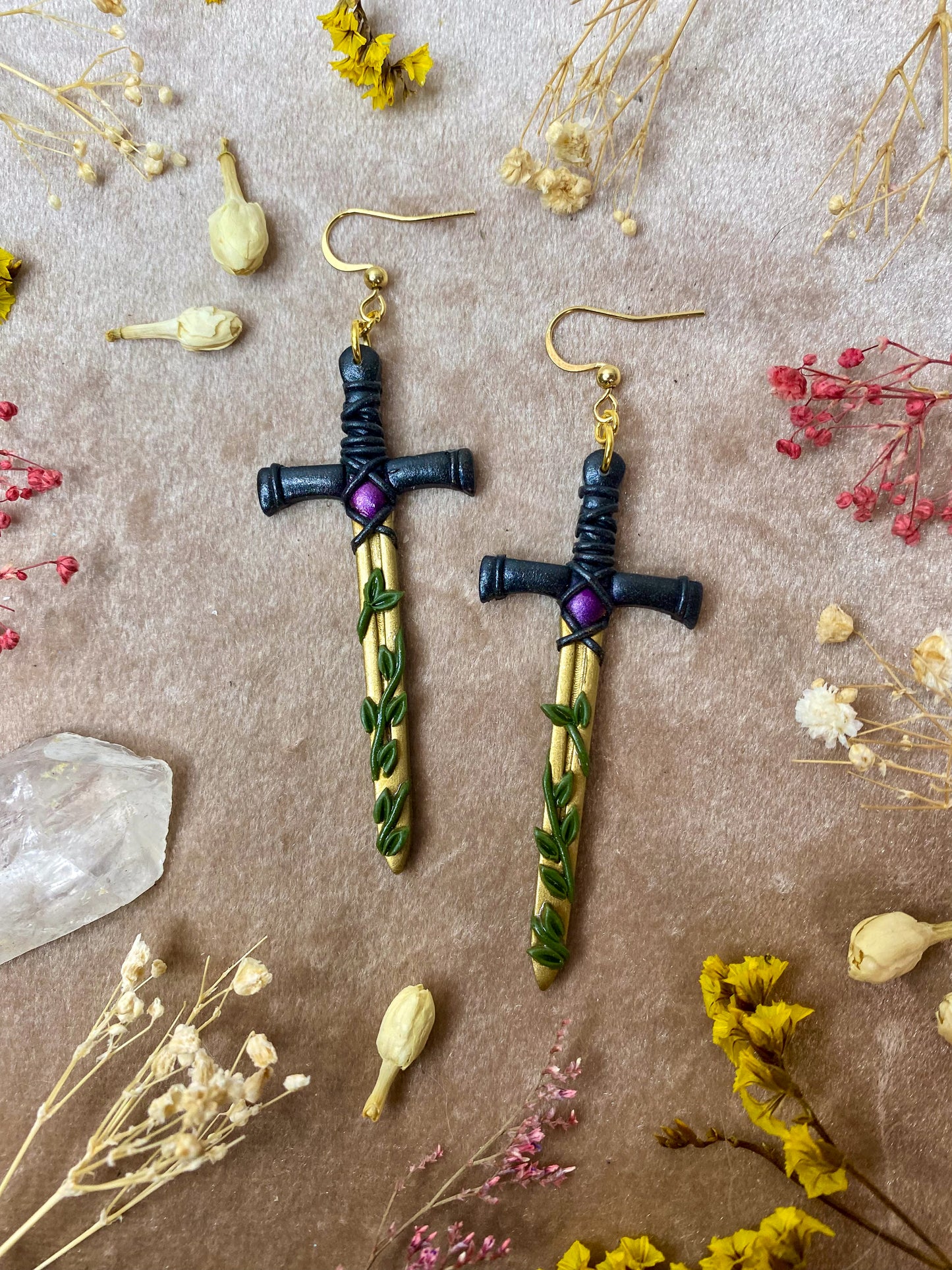 Gold Long Sword Earrings