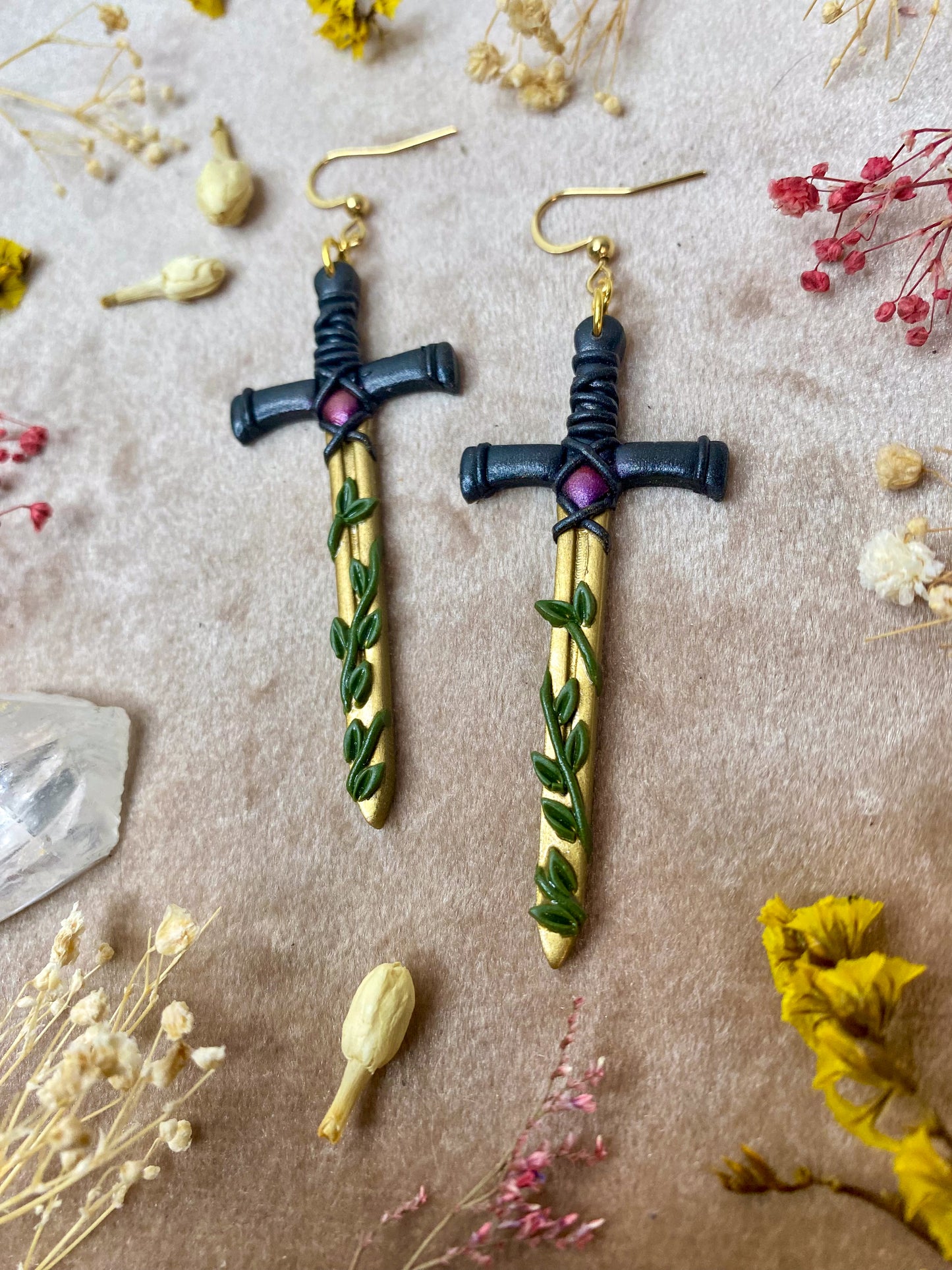 Gold Long Sword Earrings