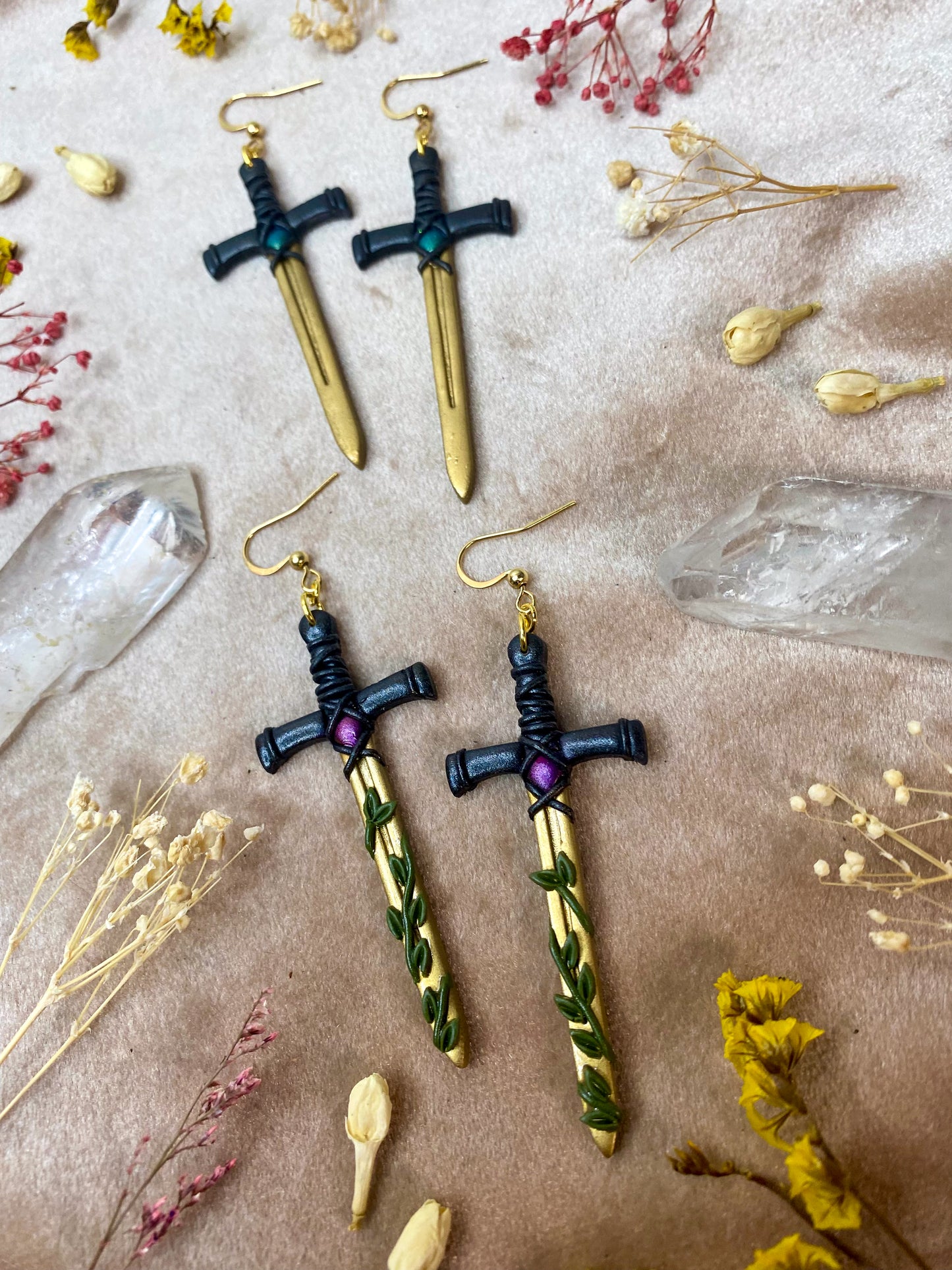 Gold Long Sword Earrings