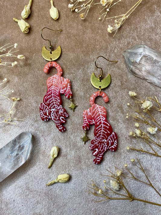 Red and Pinky Ombre Tiger Earrings