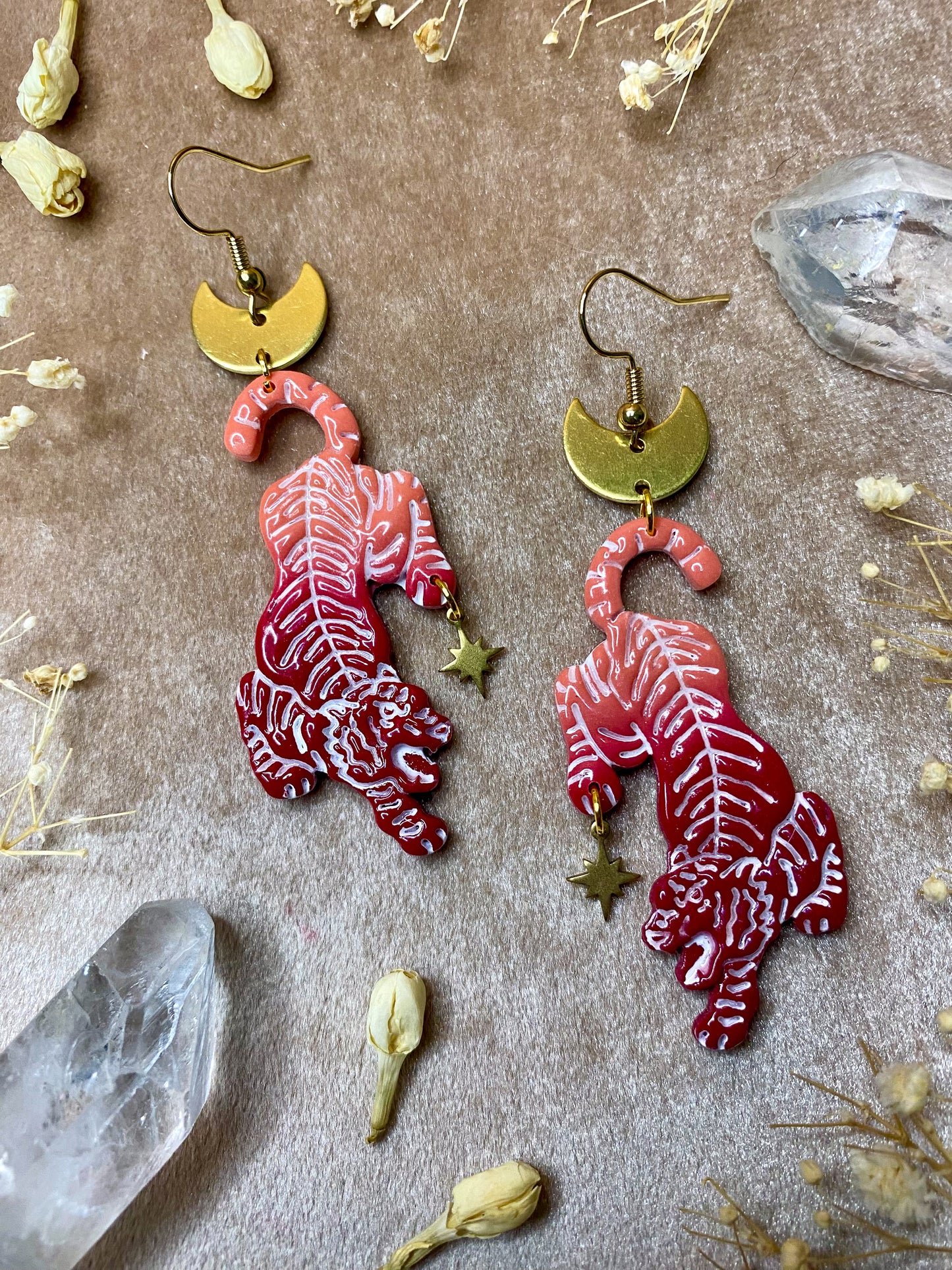 Red and Pinky Ombre Tiger Earrings