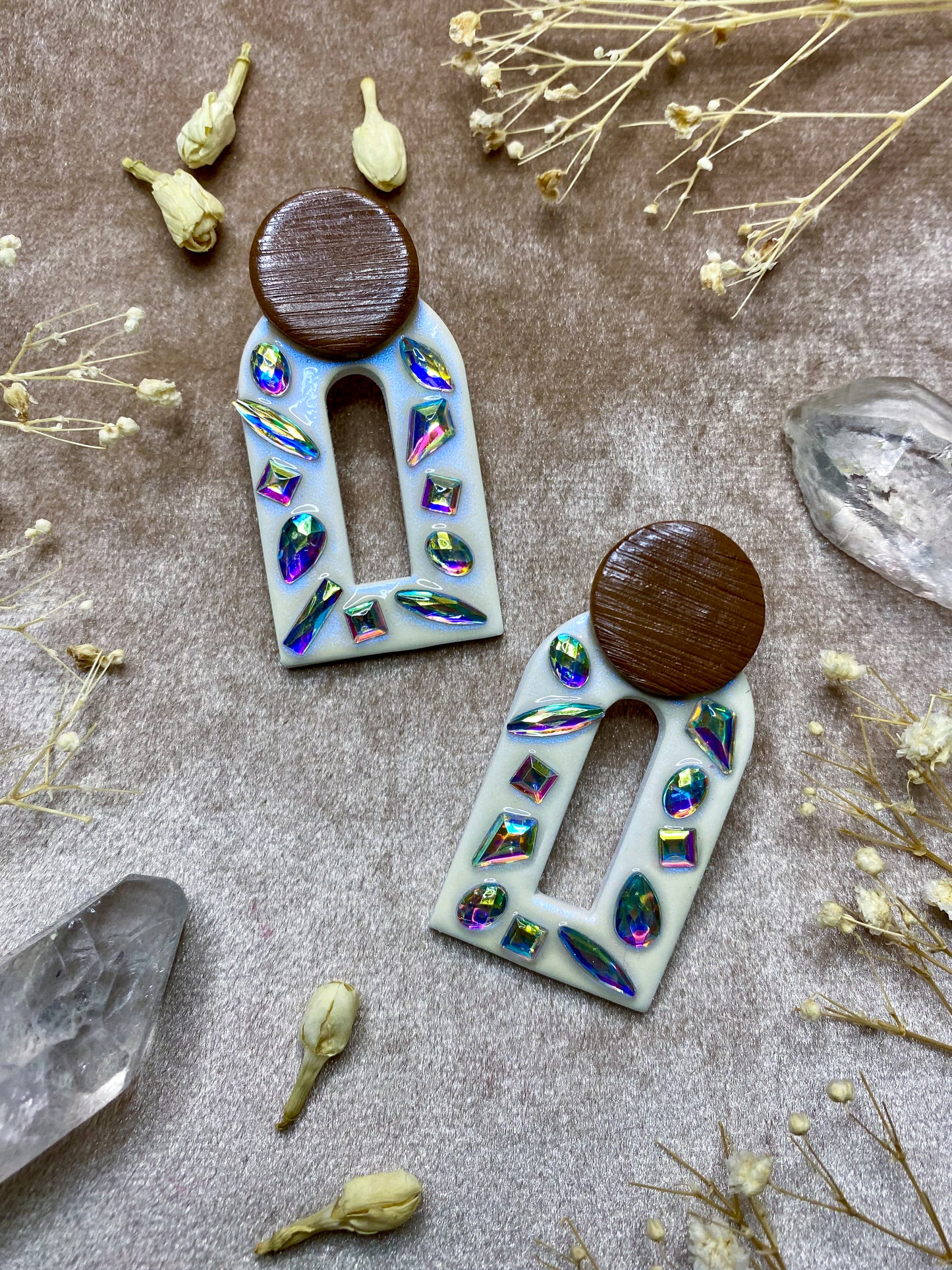 polymer clay and resin rhinestone oversized stud earrings