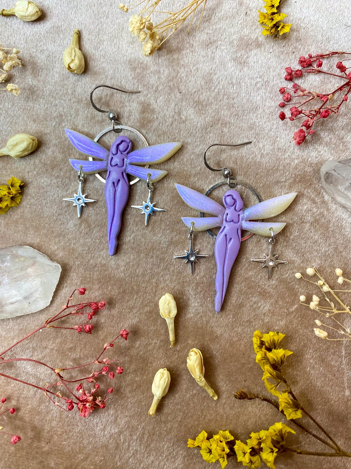 Silver Pastel Floating Fairy Earrings