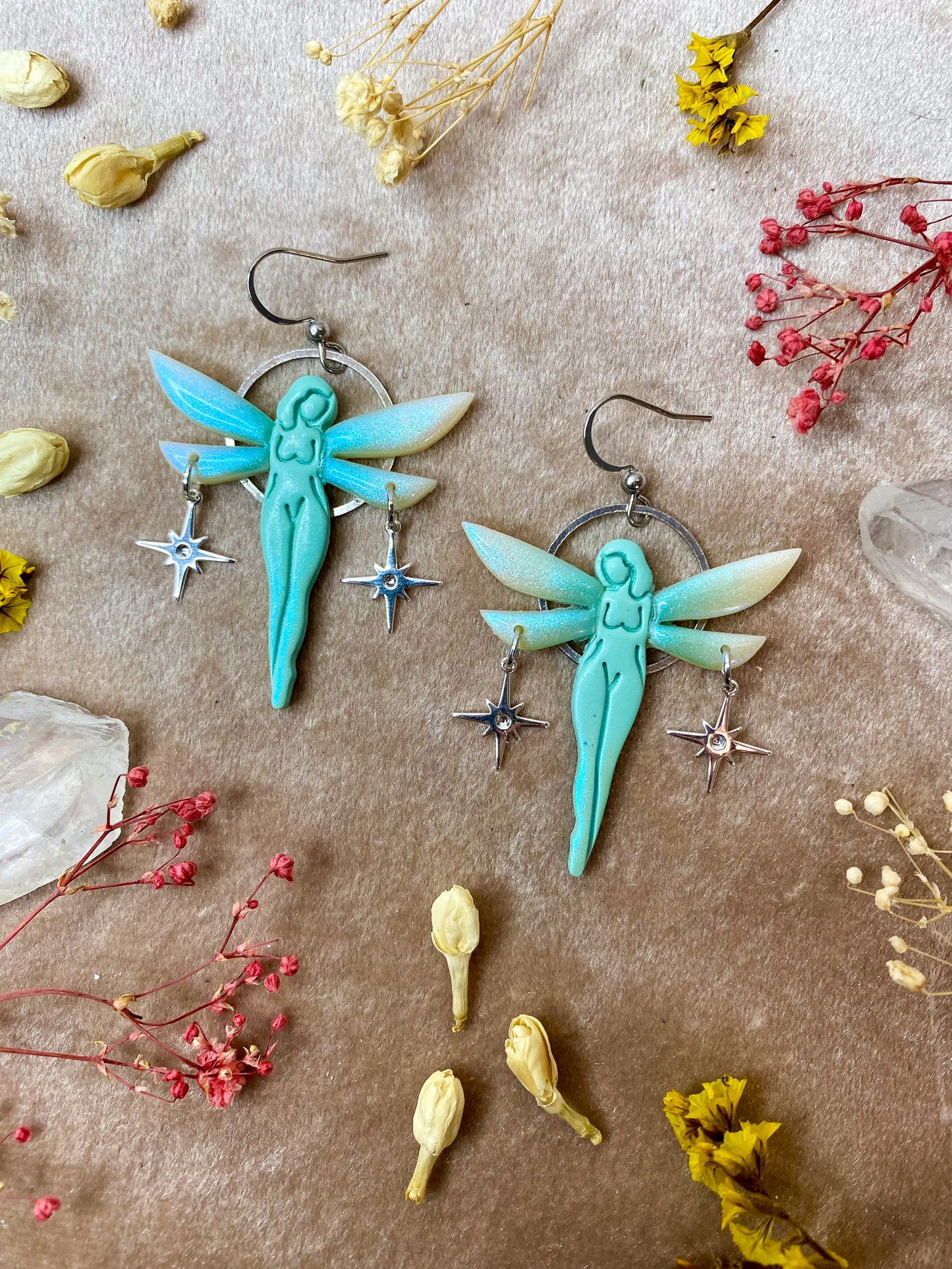 Silver Pastel Floating Fairy Earrings