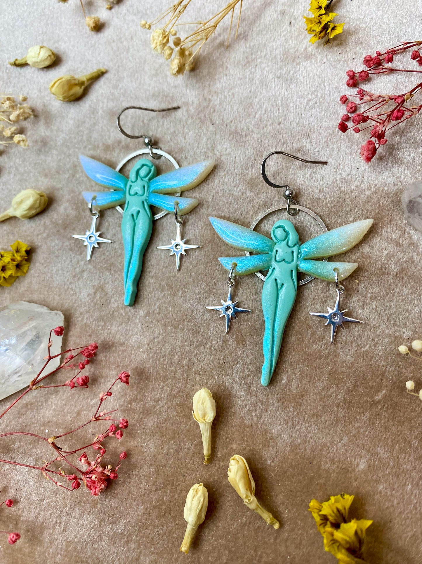 Silver Pastel Floating Fairy Earrings