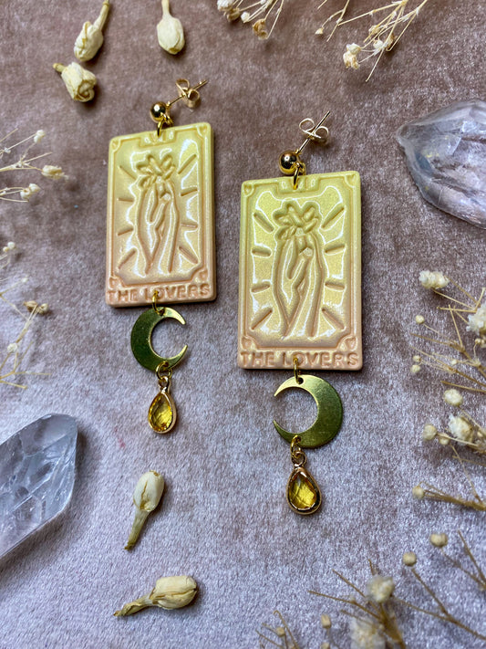Yellow and Orange Ombre Lovers Tarot Card Earrings