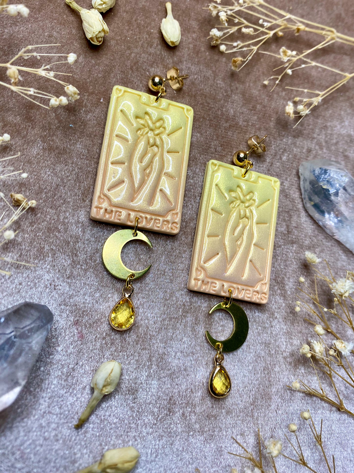 Yellow and Orange Ombre Lovers Tarot Card Earrings