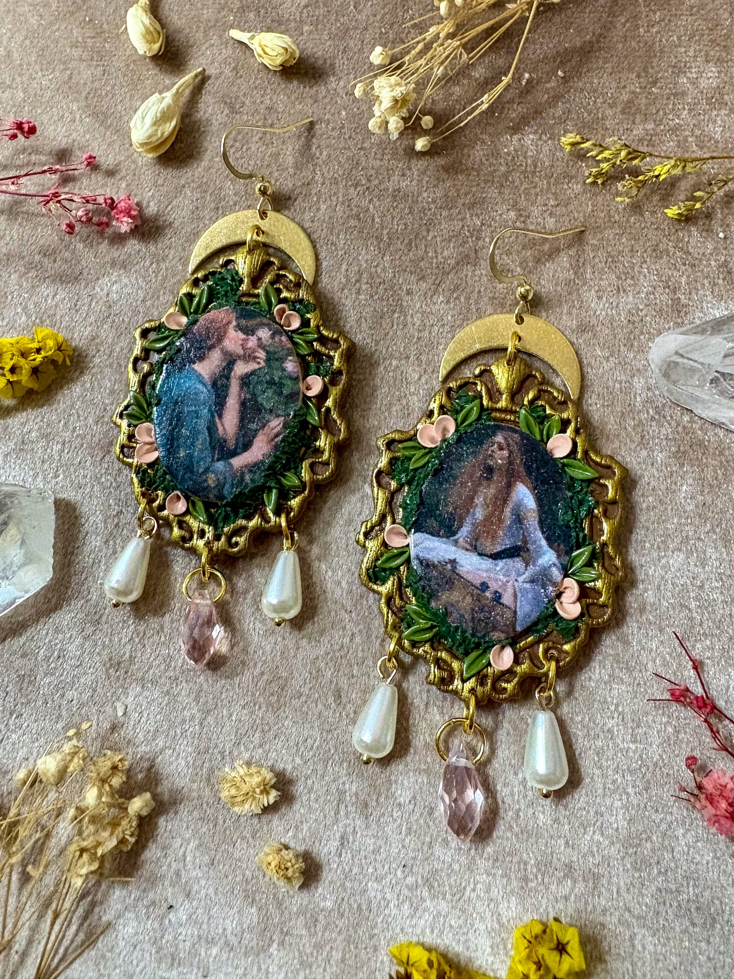 Waterhouse's "Soul of the Rose" and "Lady of the Shallot"  Painting Earrings