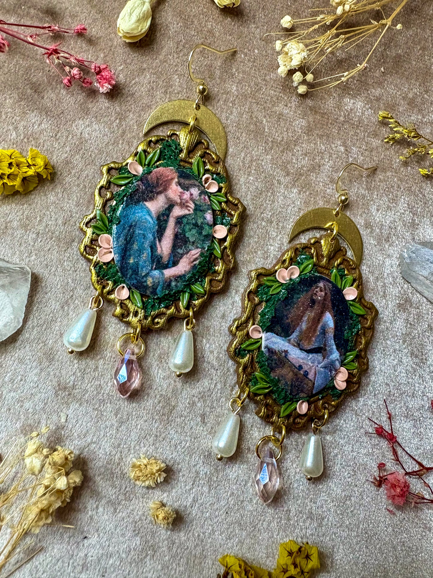 Waterhouse's "Soul of the Rose" and "Lady of the Shallot"  Painting Earrings