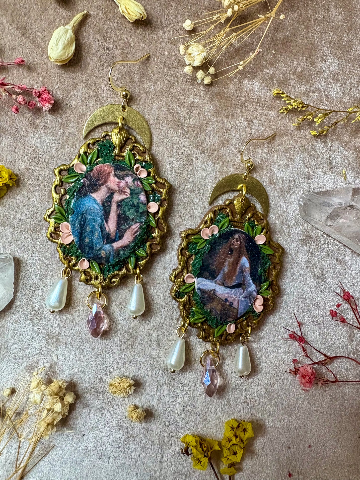 Waterhouse's "Soul of the Rose" and "Lady of the Shallot"  Painting Earrings