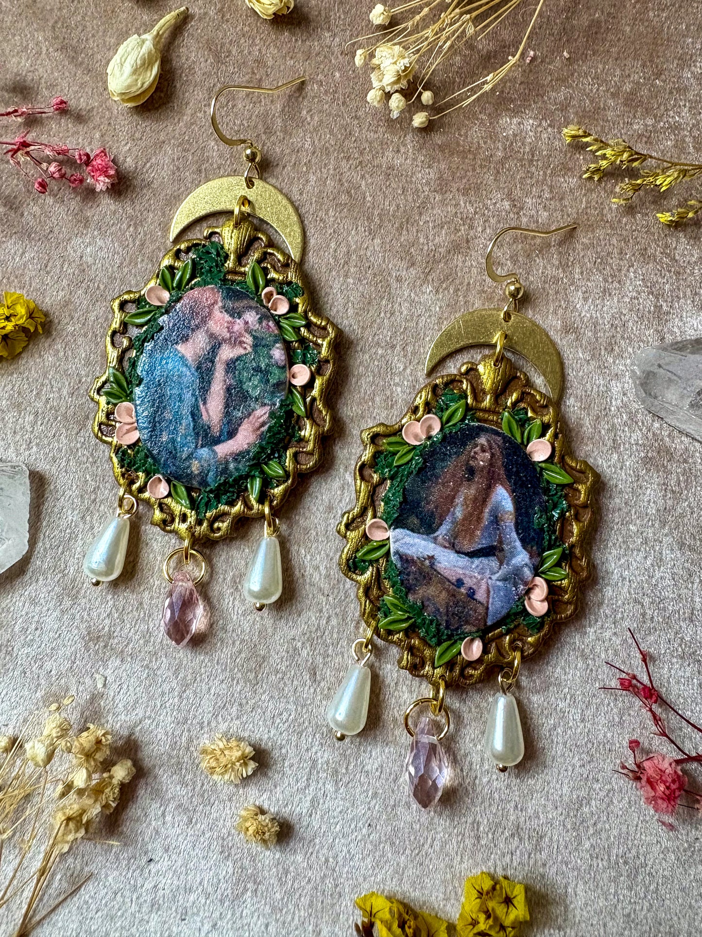 Waterhouse's "Soul of the Rose" and "Lady of the Shallot"  Painting Earrings