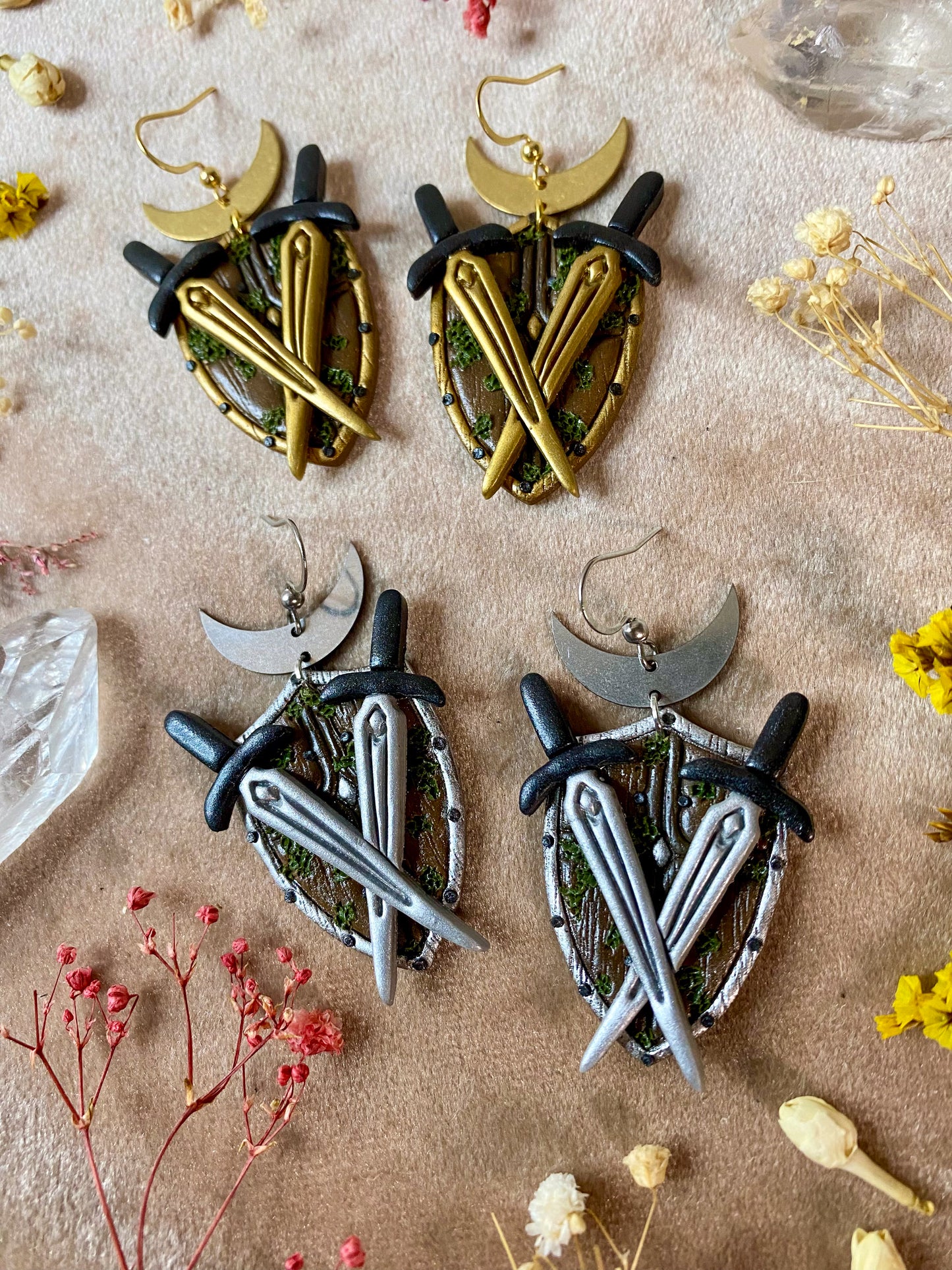 Double Sword and Shield Earrings